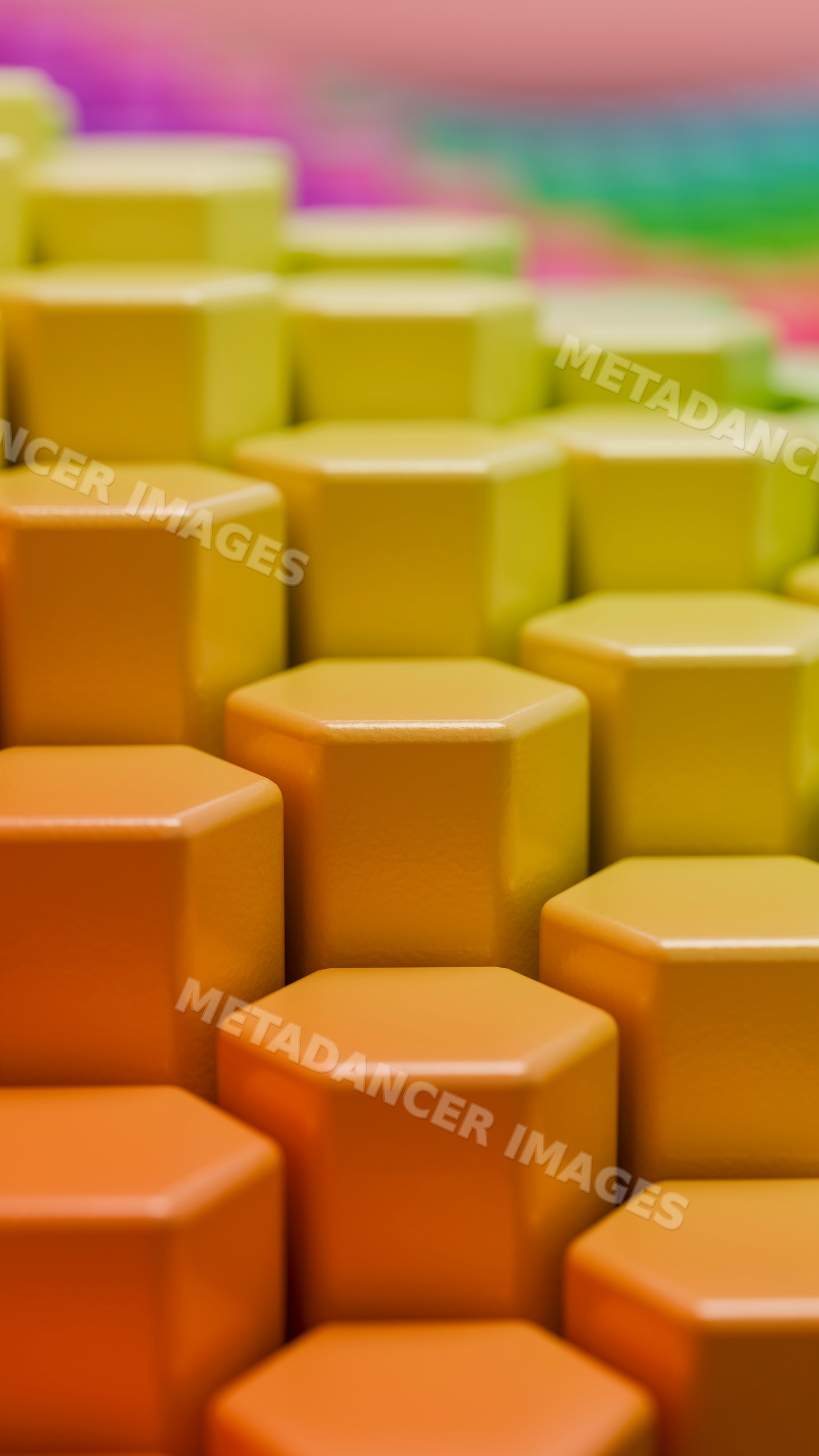 Abstract hexagonal columns with vibrant orange to yellow gradient