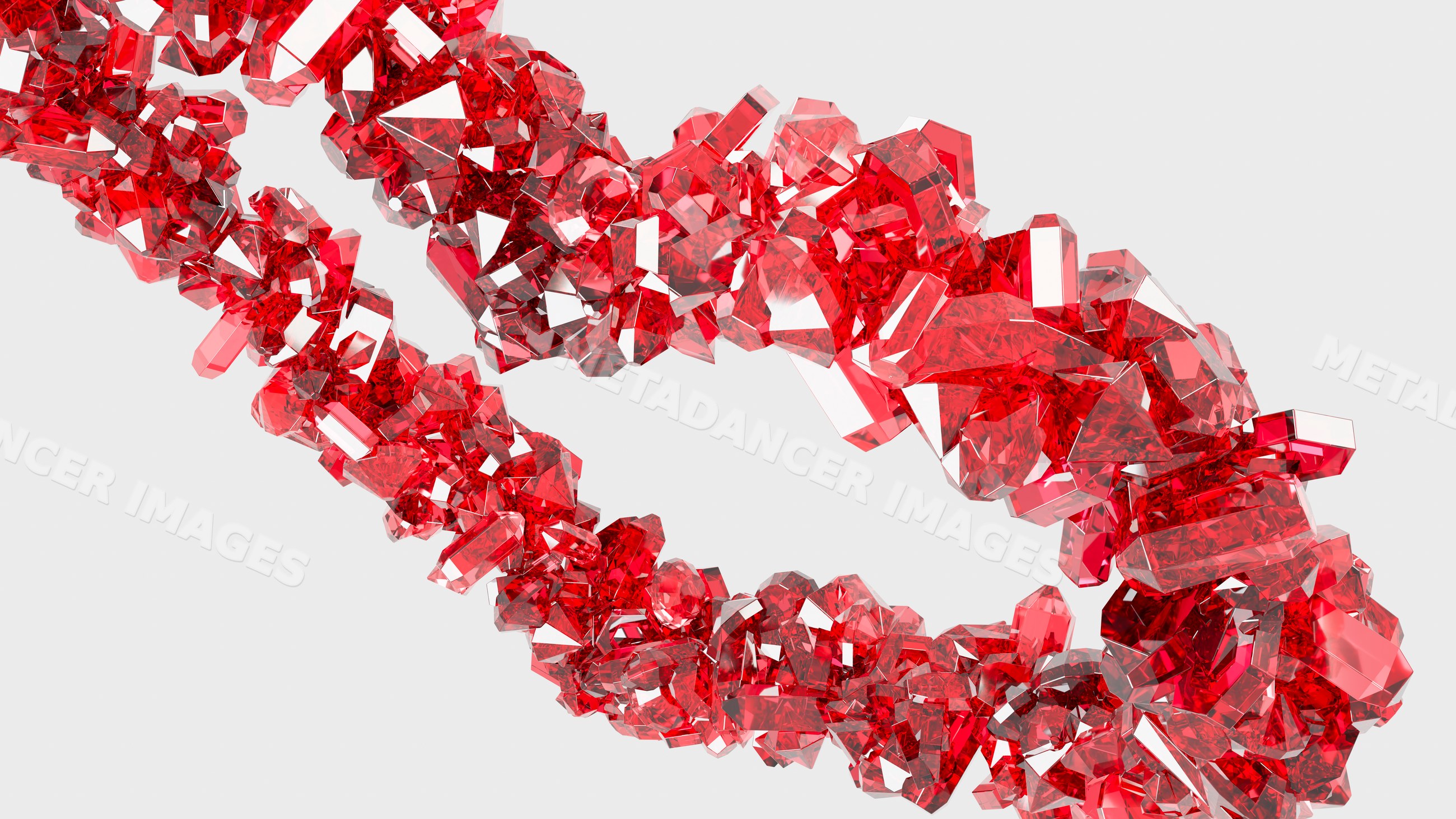 Closeup 3d illustration of red crystal chain with gemstones
