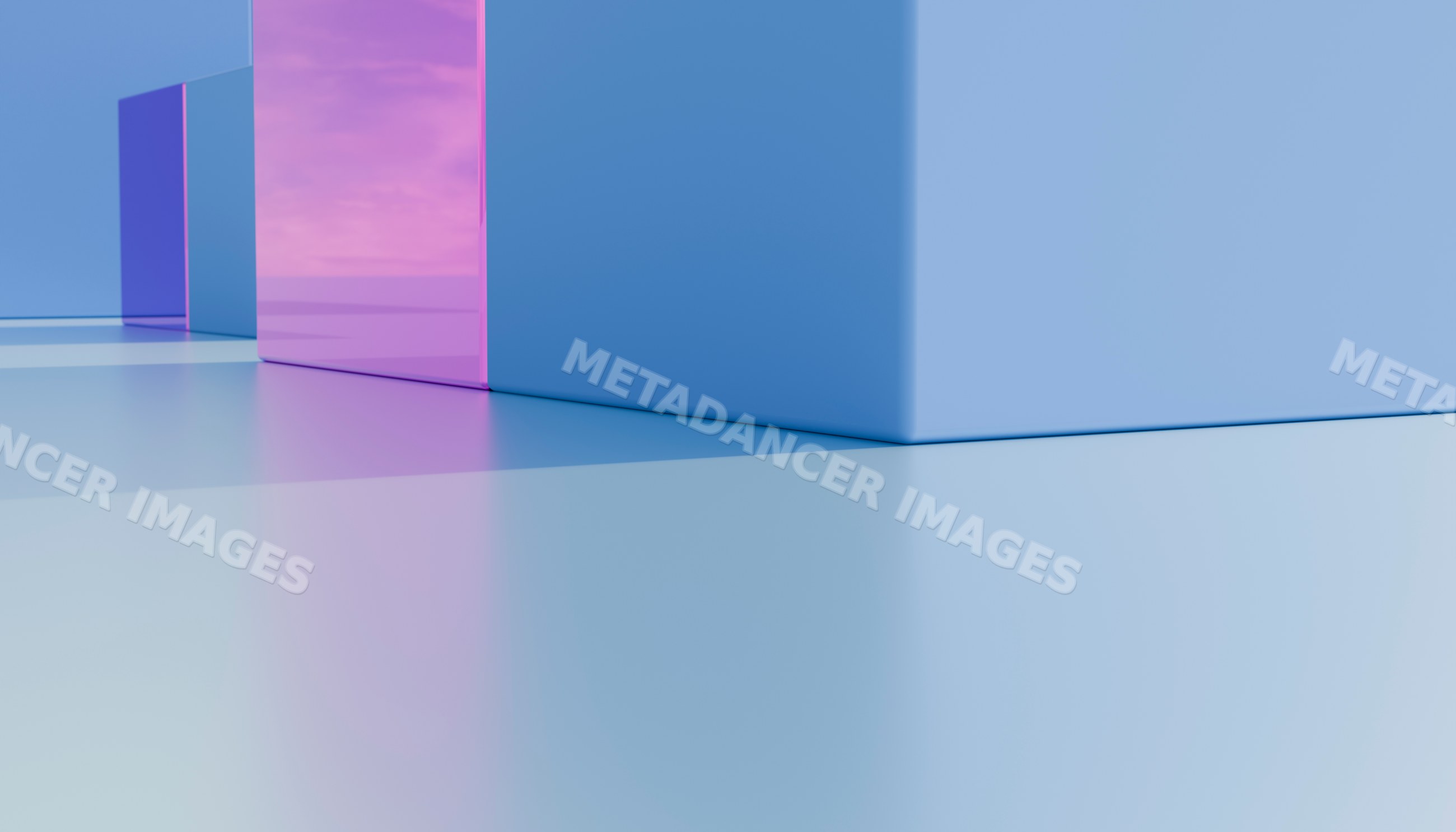 Minimalist abstract composition with blue and pink geometric cubes