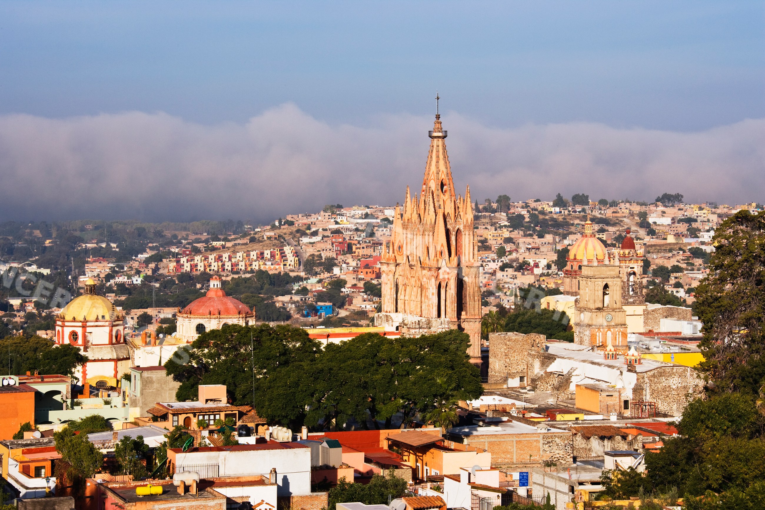 Cityscape view of san miguel de allende with historic cathedral