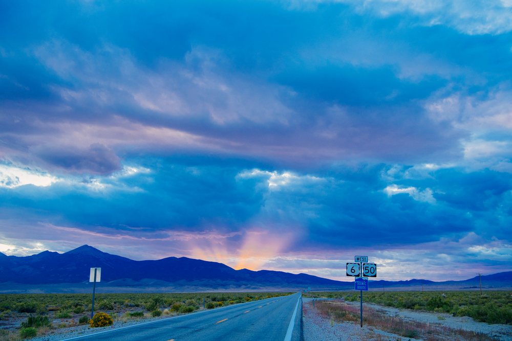 Westbound highway 6 and 50 scenic route through Nevada desert