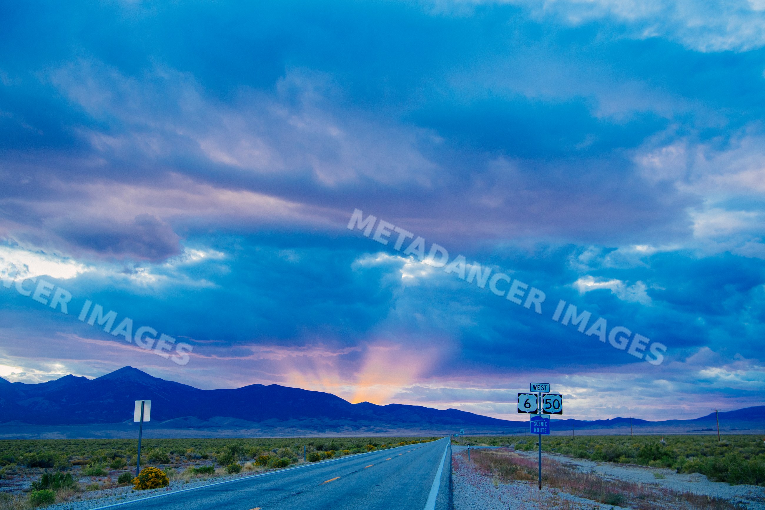 Westbound highway 6 and 50 scenic route through Nevada desert