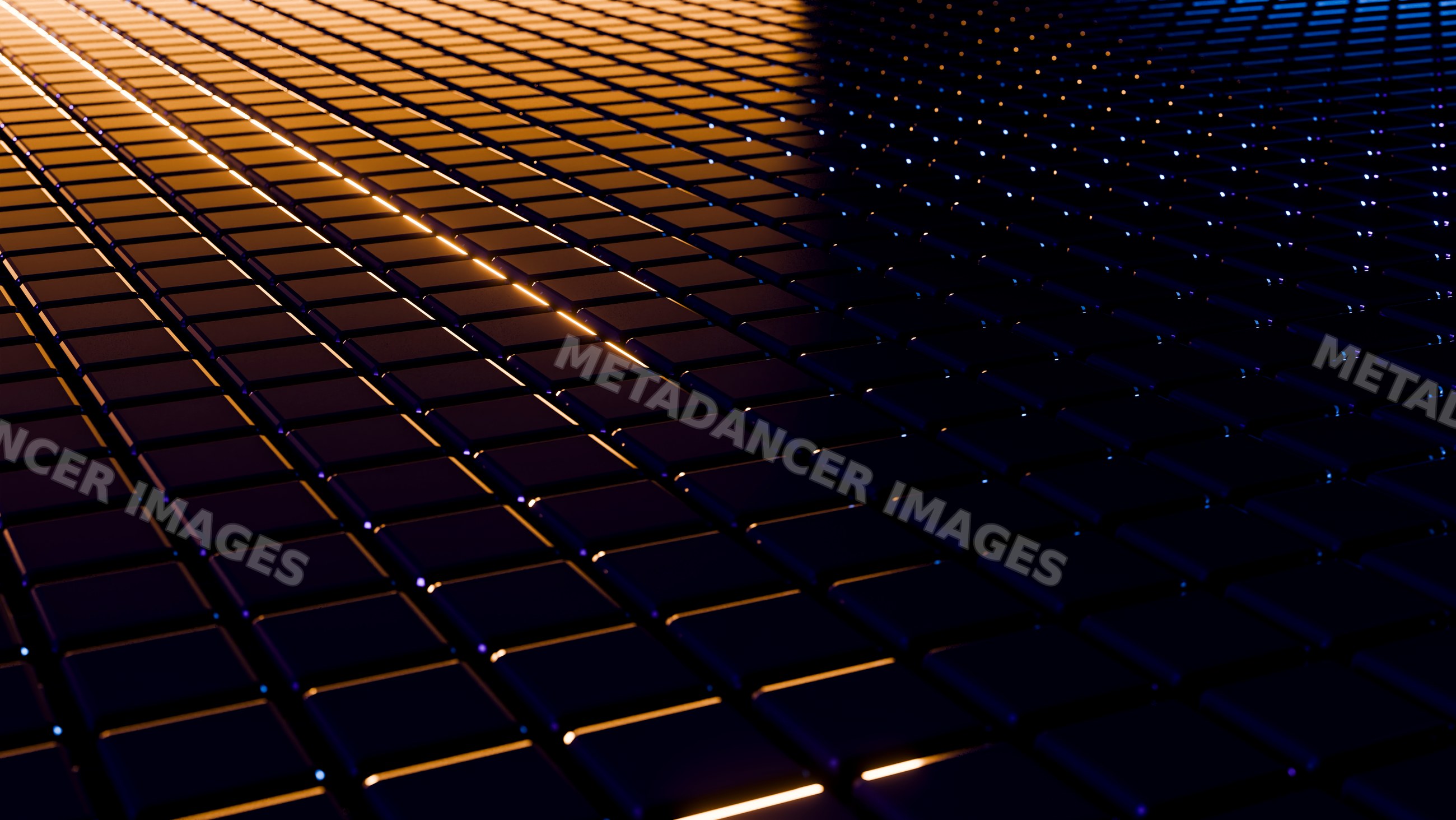 Abstract glowing digital dark tiles grid pattern