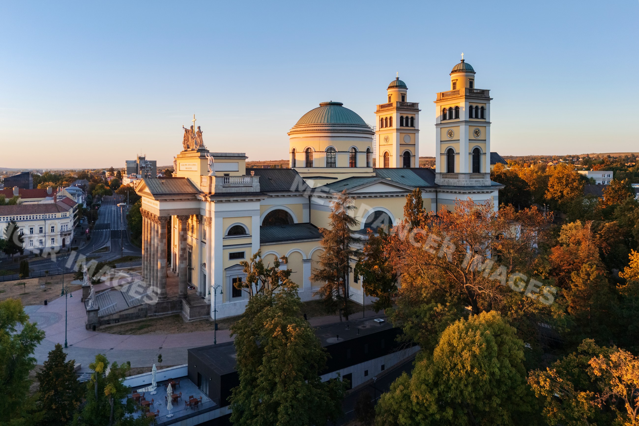 Cathedral Basilica of st john the apostle in Eger Hungary at Sunrise
