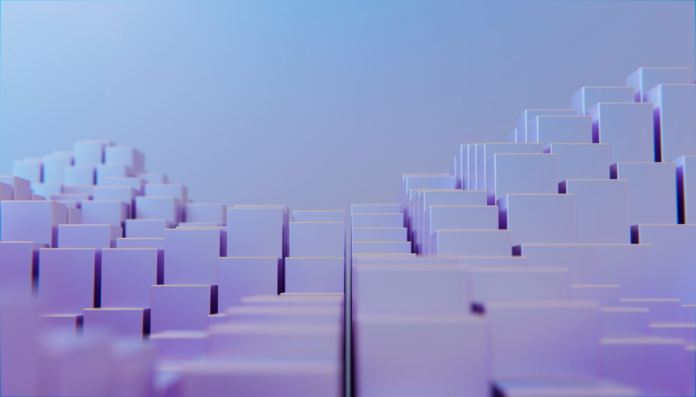 Abstract 3d stacked blue blocks arranged in a geometric pattern