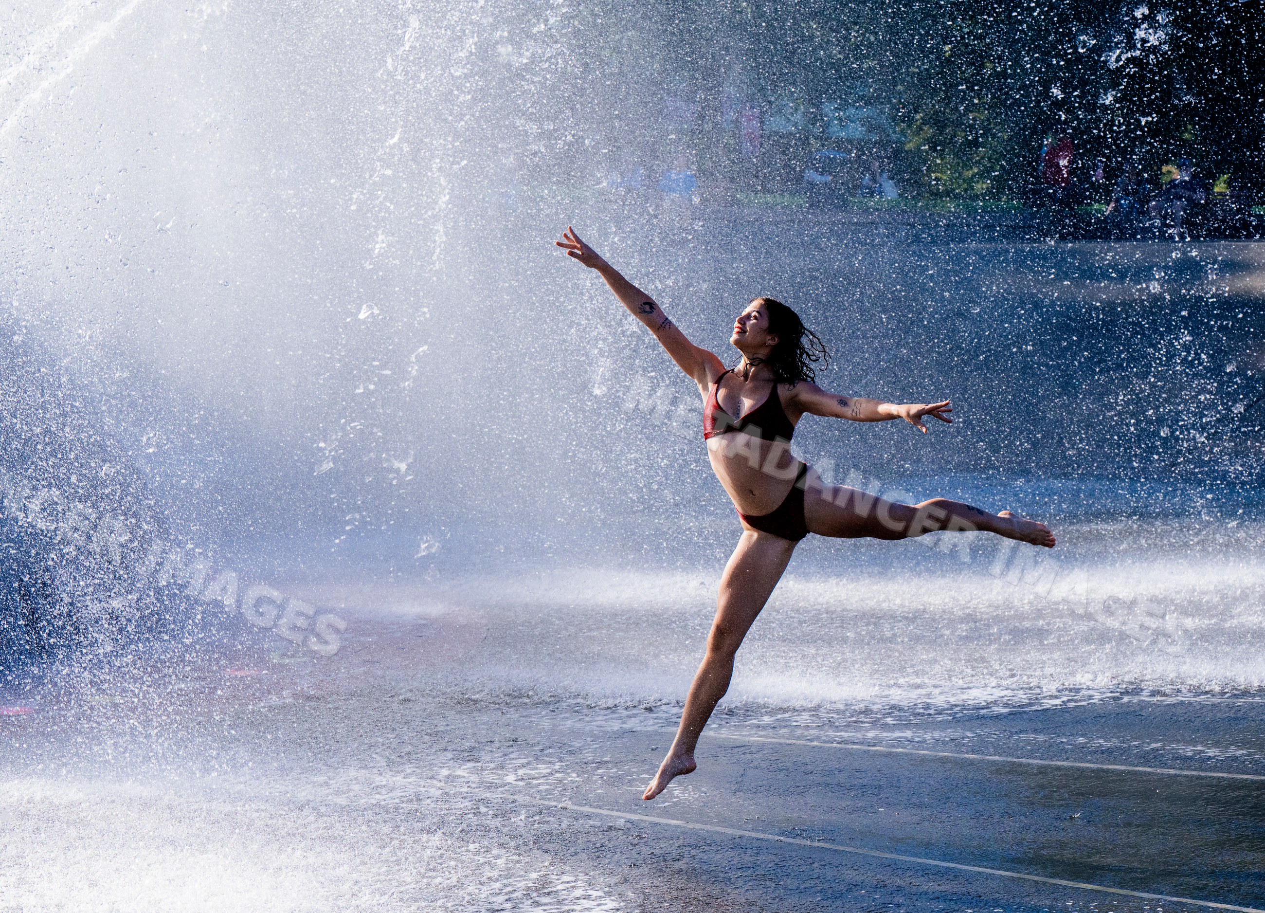 White woman jumping gracefully