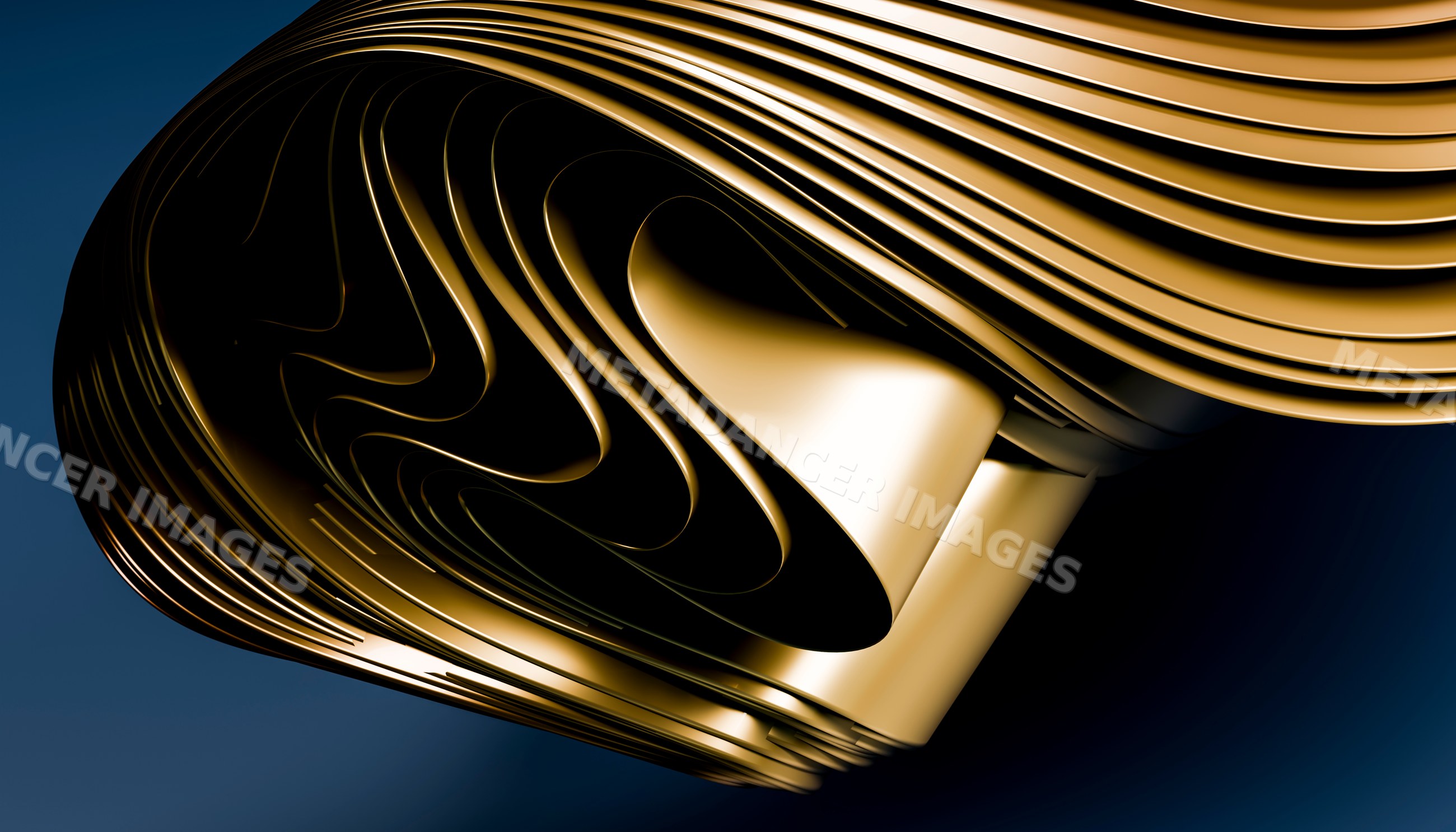 Abstract gold metallic sculpture with smooth curved layers