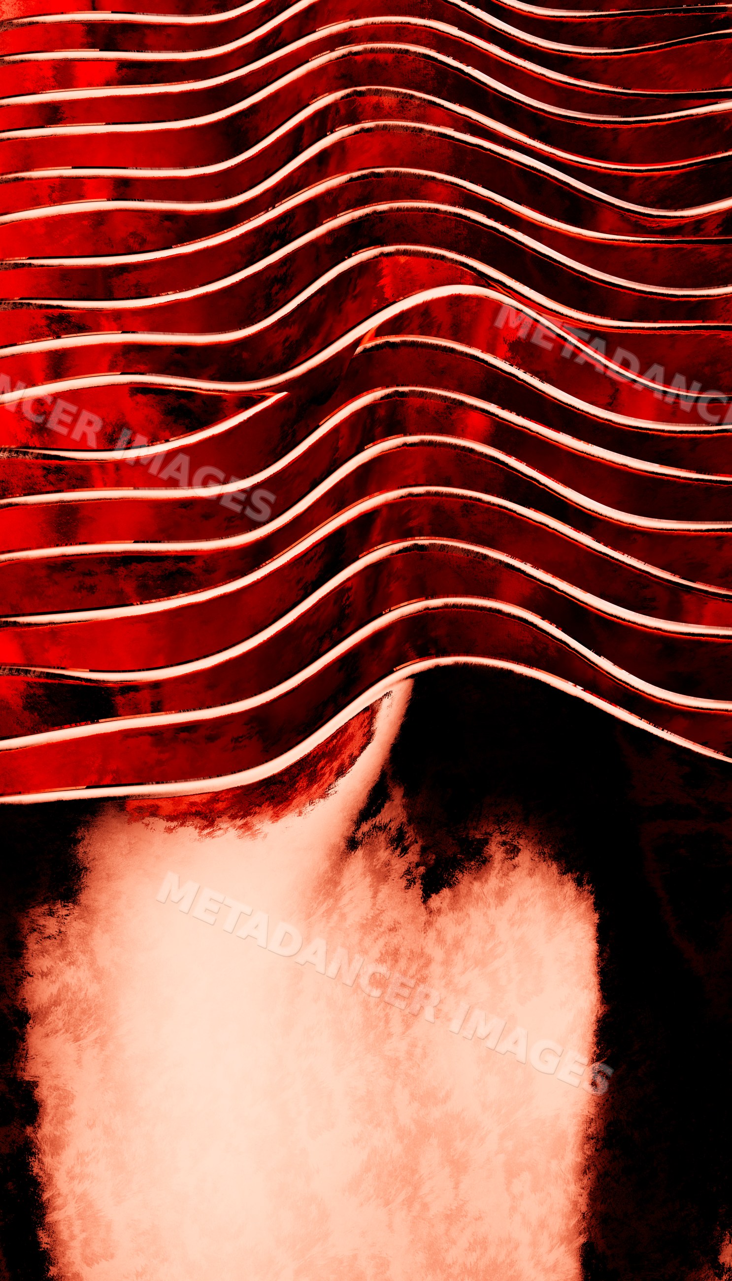 Abstract red wave pattern with flowing curved lines and textured