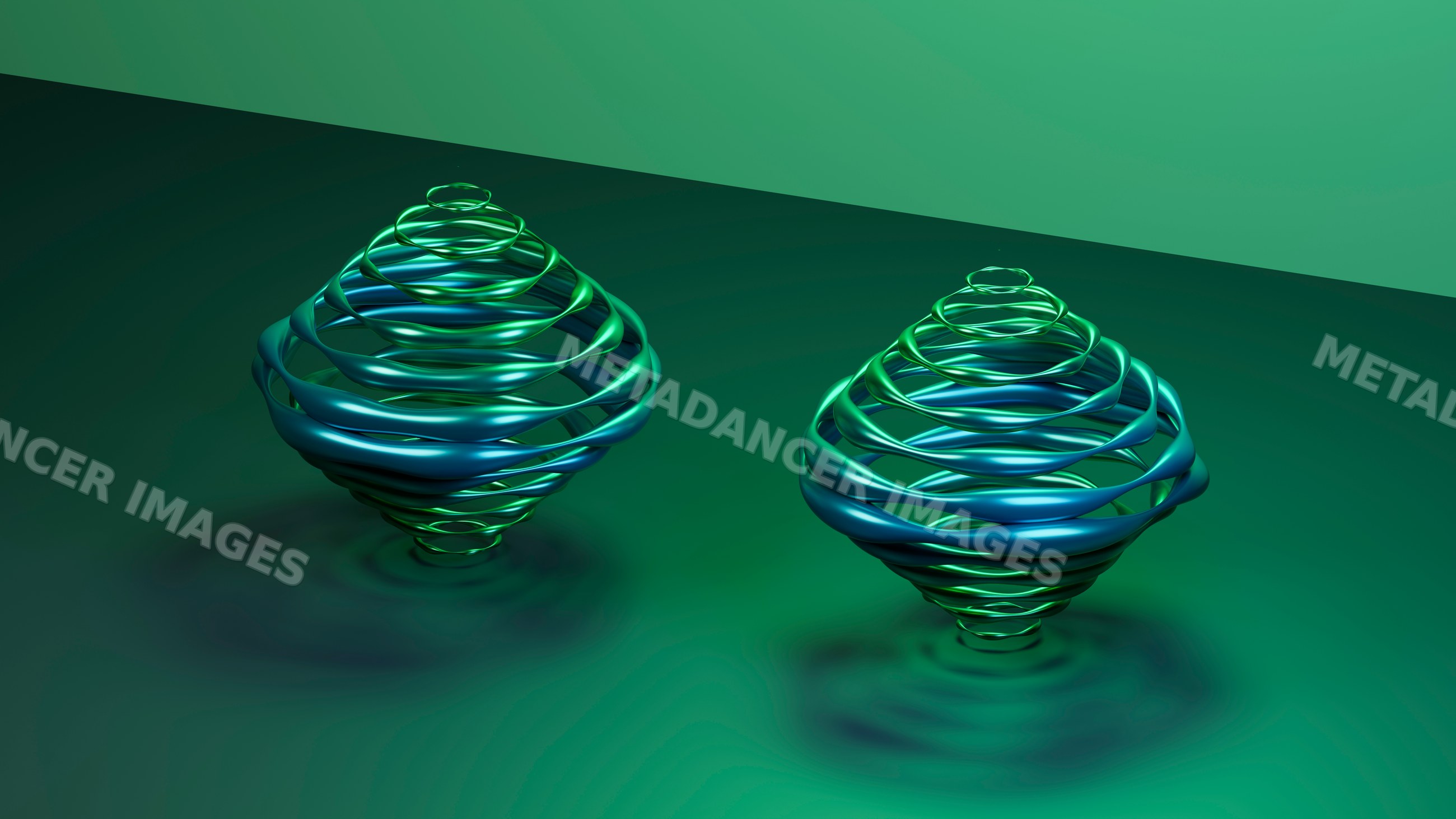 Abstract 3d digital art featuring twisting blue and green spiral