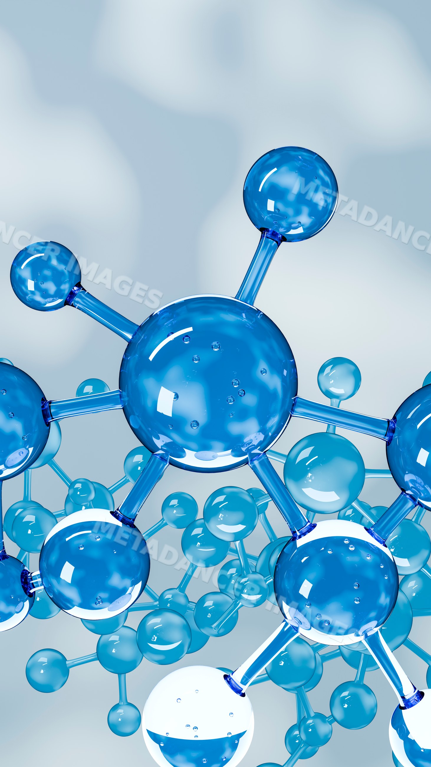 Blue molecular structures depicting chemical bonds and molecular