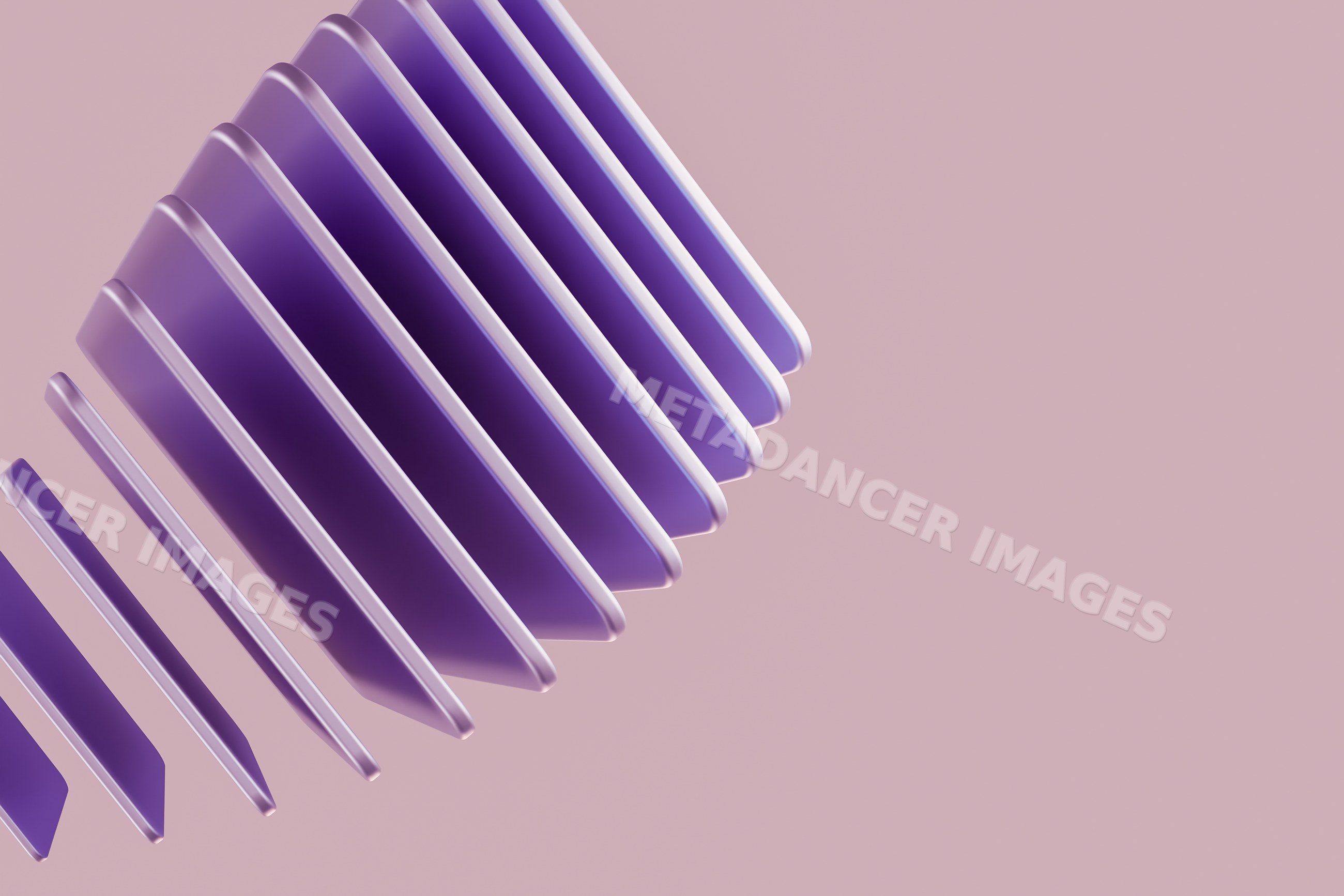 Purple floating abstract shapes isolated on pink background