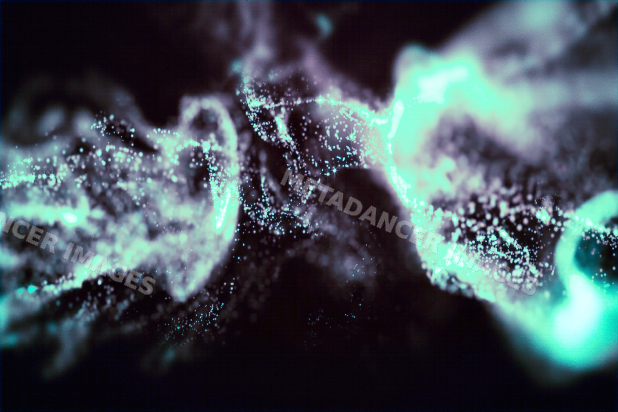 A close-up view of glowing blue digital particles creating flowing