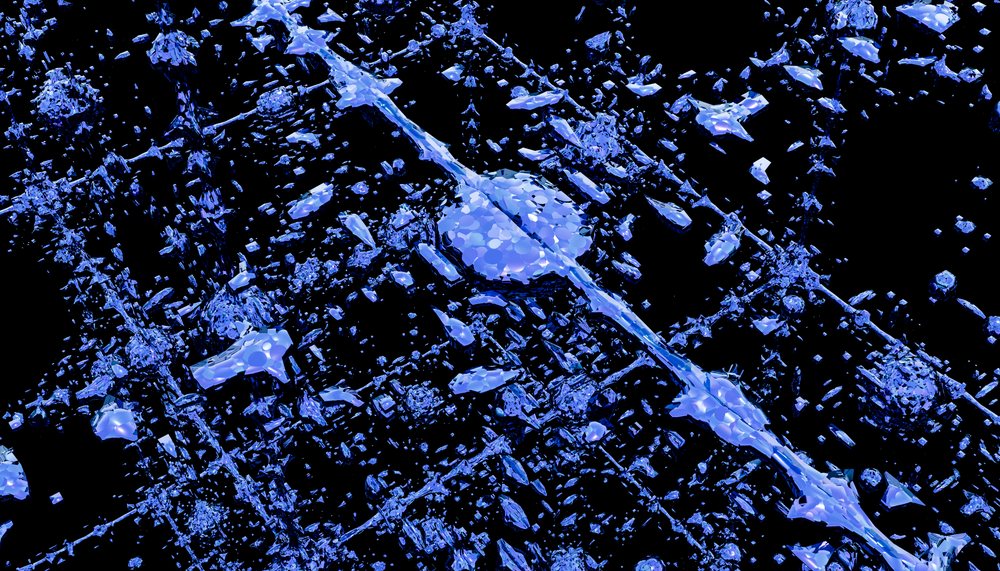 Blue crystalline fragments forming abstract shattered pattern