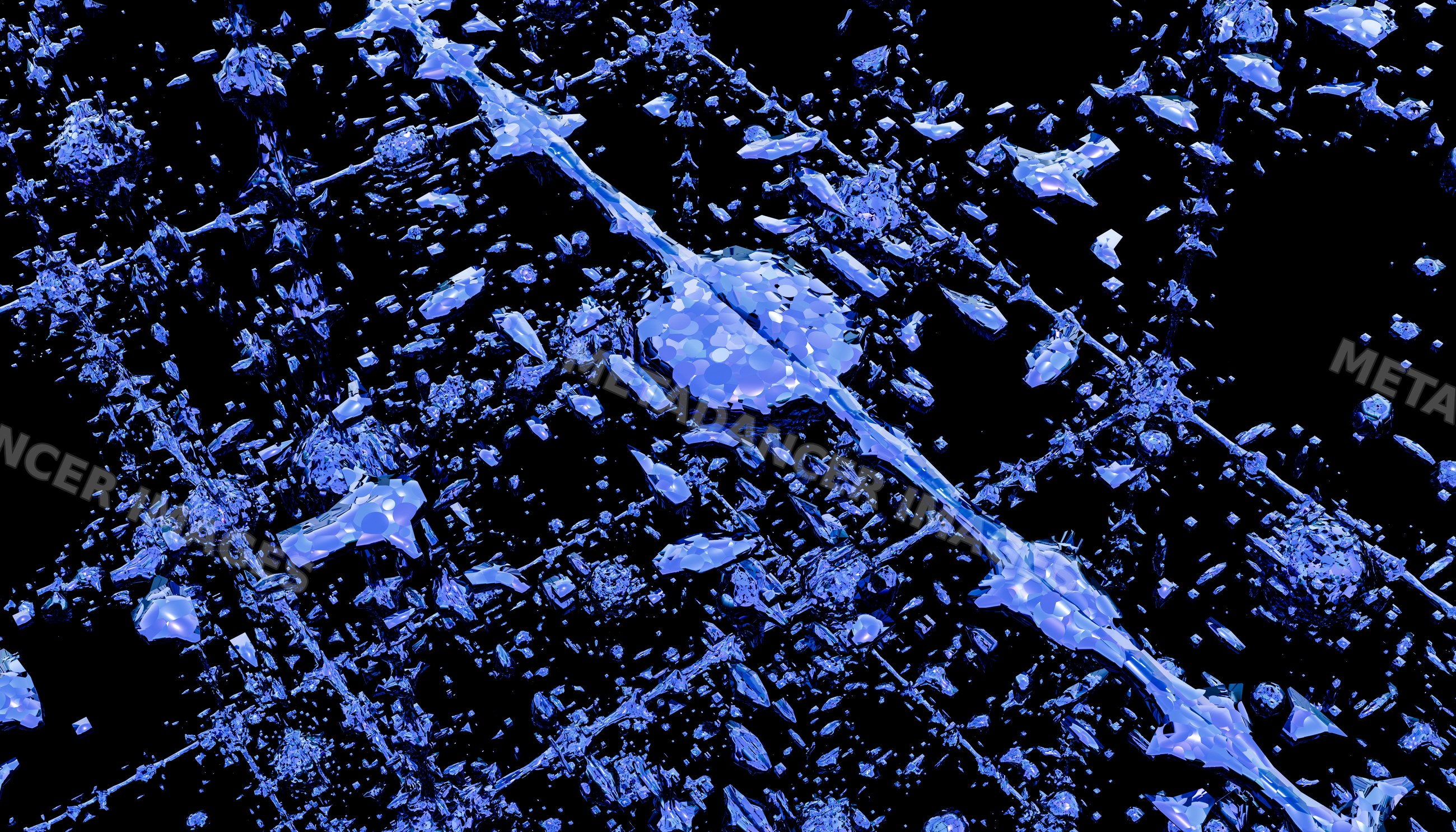 Blue crystalline fragments forming abstract shattered pattern