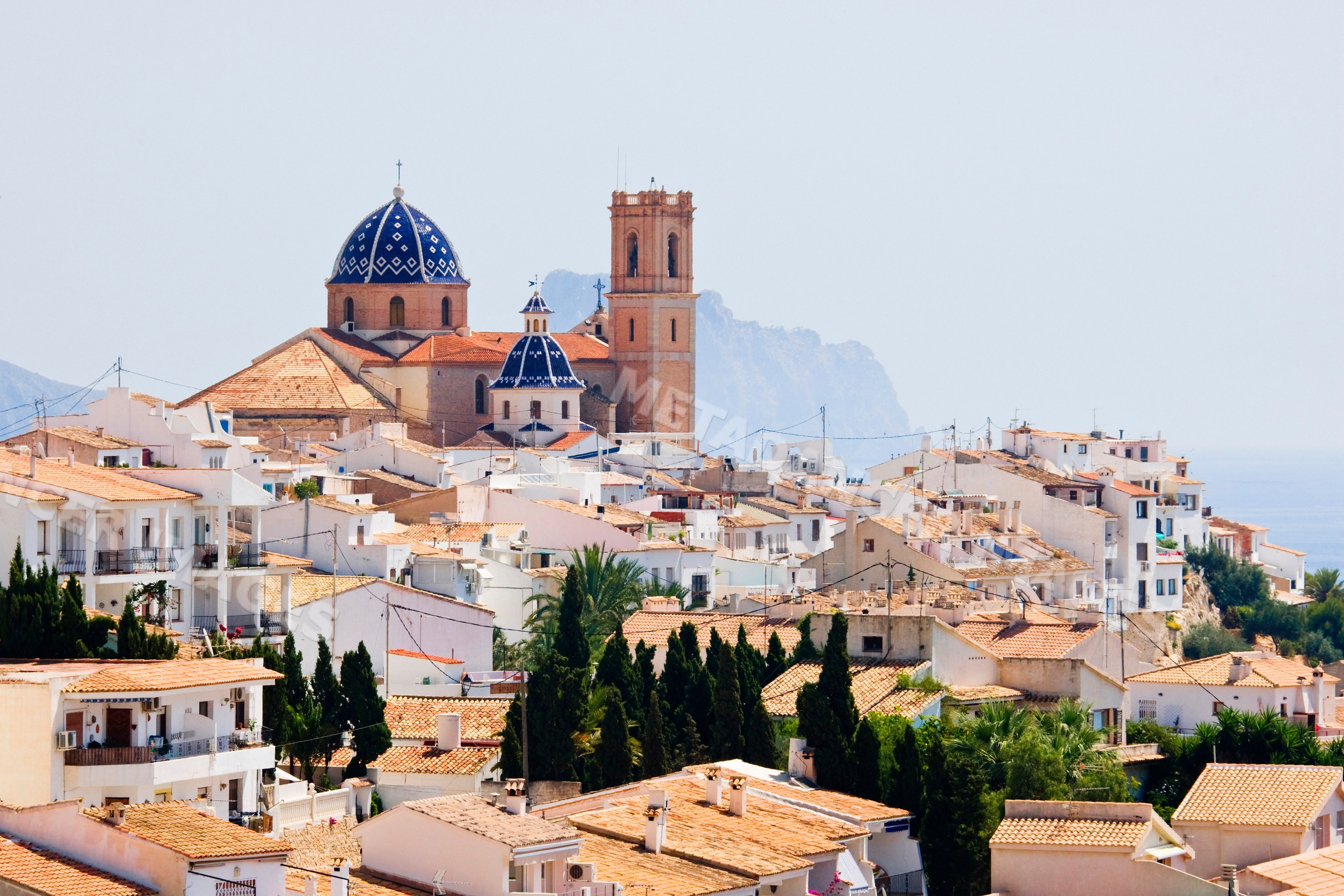 Church of the virgin del consuelo and rooftops, costa blanca, Spain