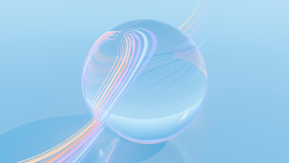 Transparent sphere with colorful light streaks digital illustration