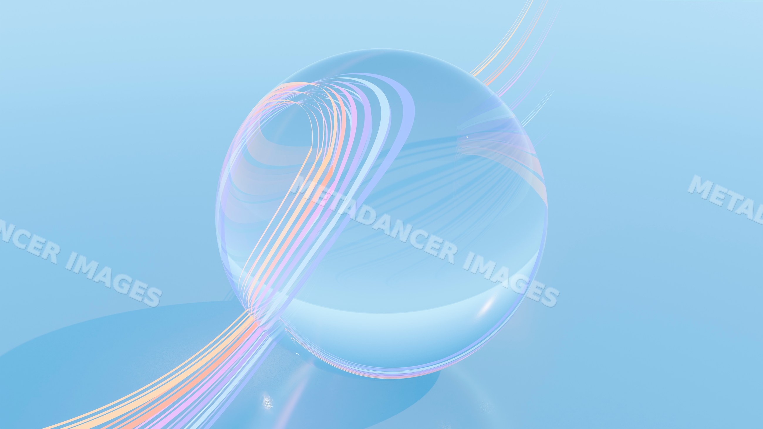 Transparent sphere with colorful light streaks digital illustration