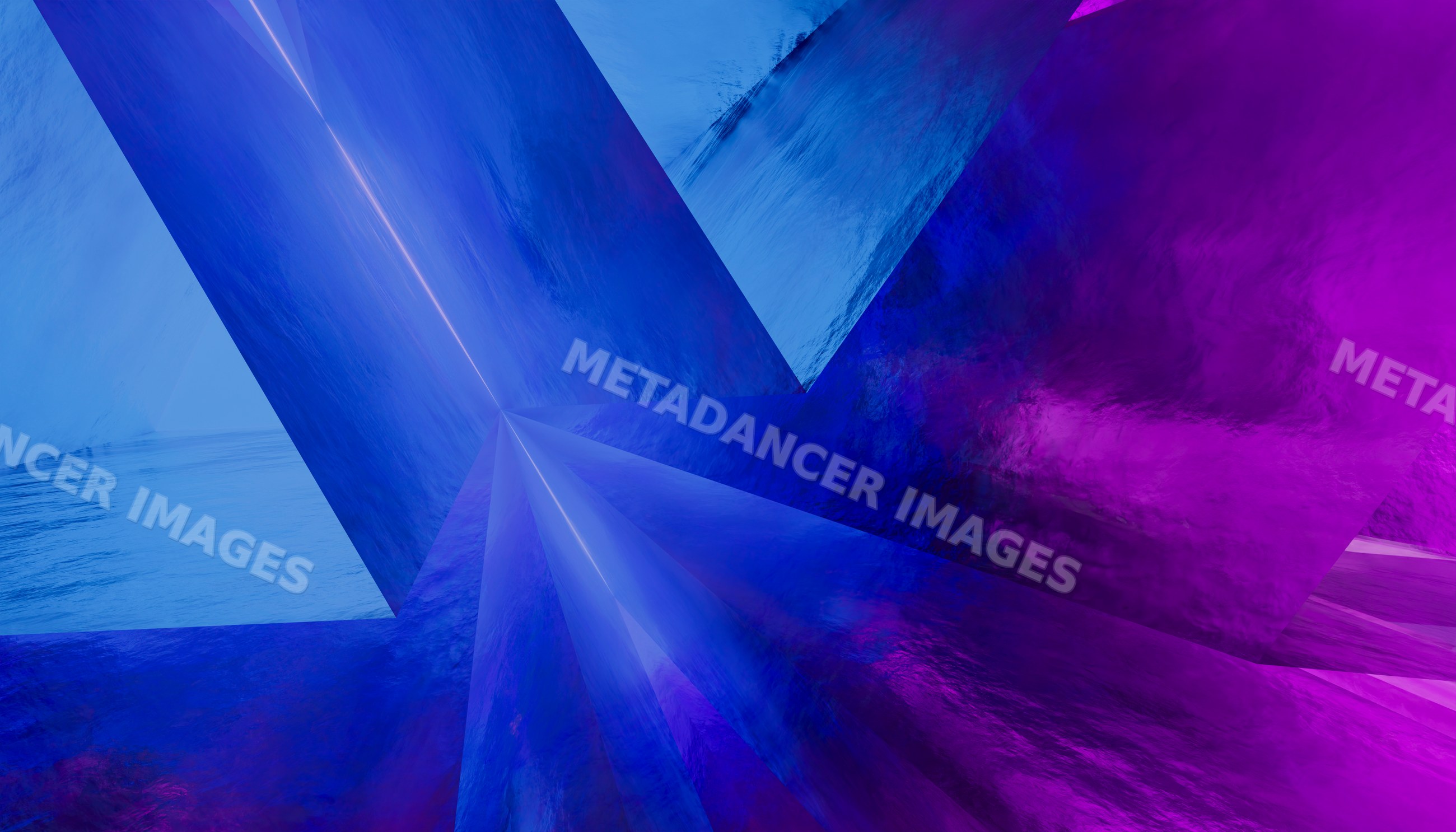 Abstract blue and purple geometric shapes with reflective surfaces
