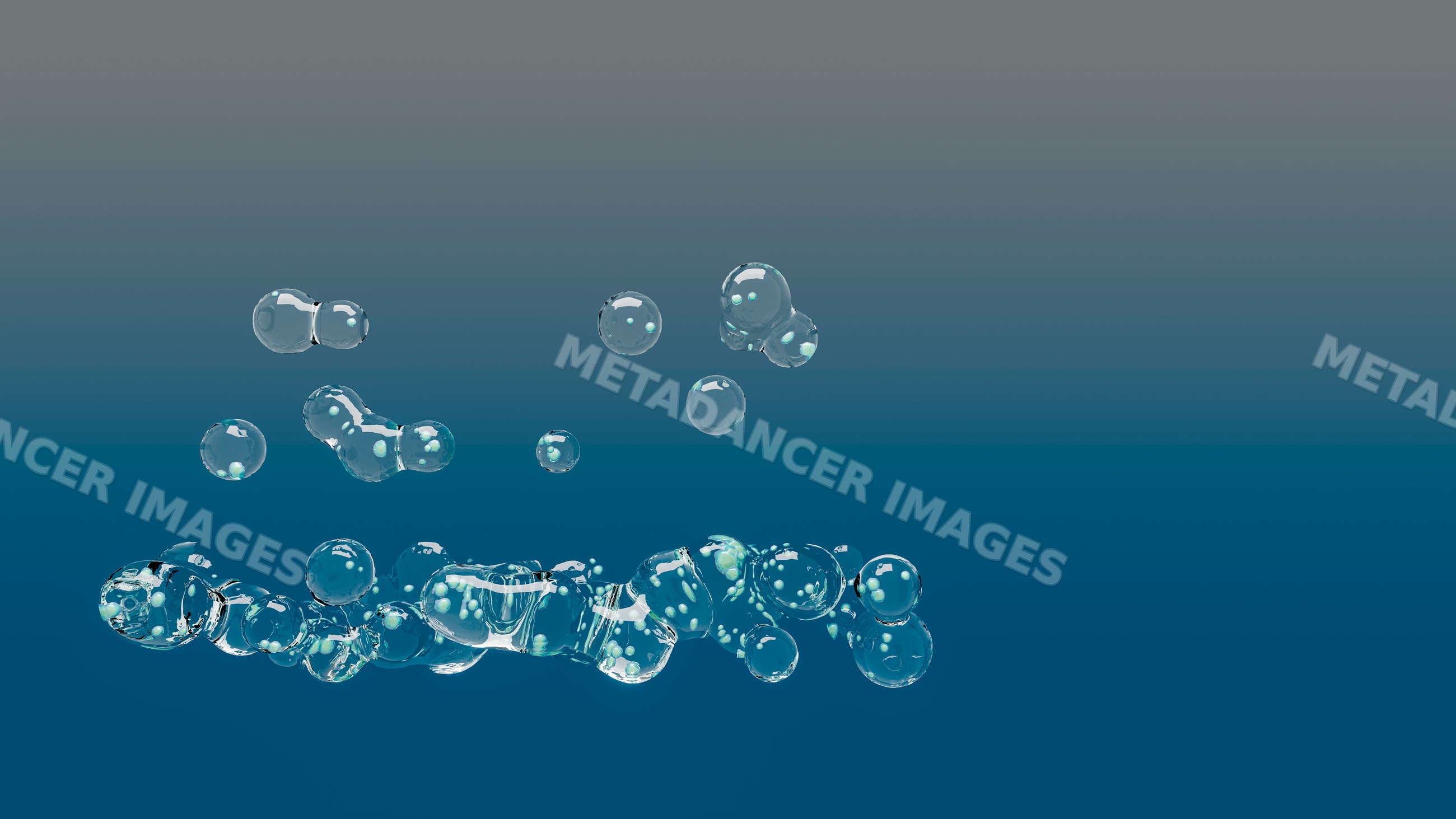 Transparent bubbles floating over blue gradient background