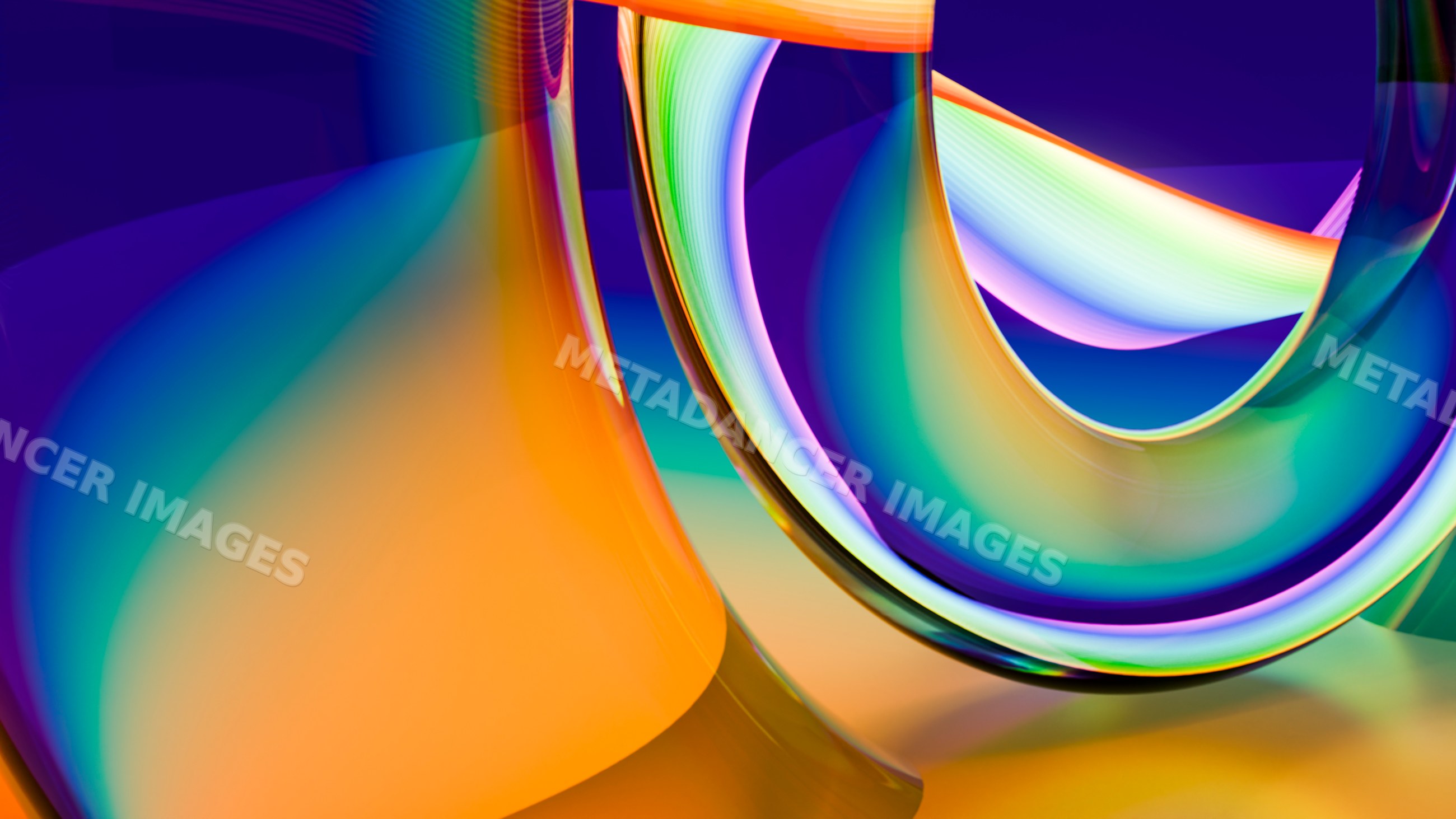 Colorful abstract glass curves with vibrant reflections and gradients