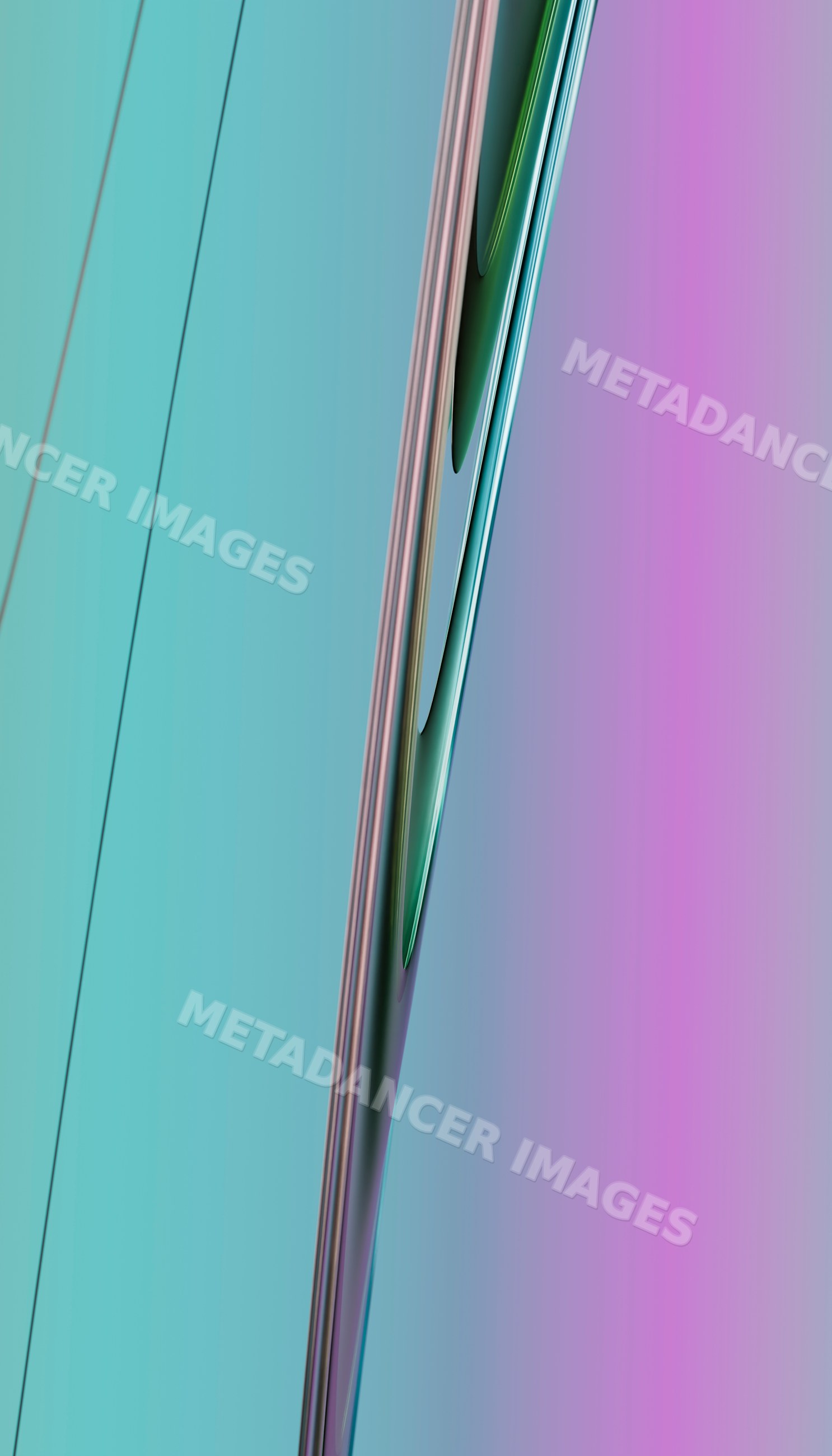 Abstract close-up of metallic reflective surface with blue and pink
