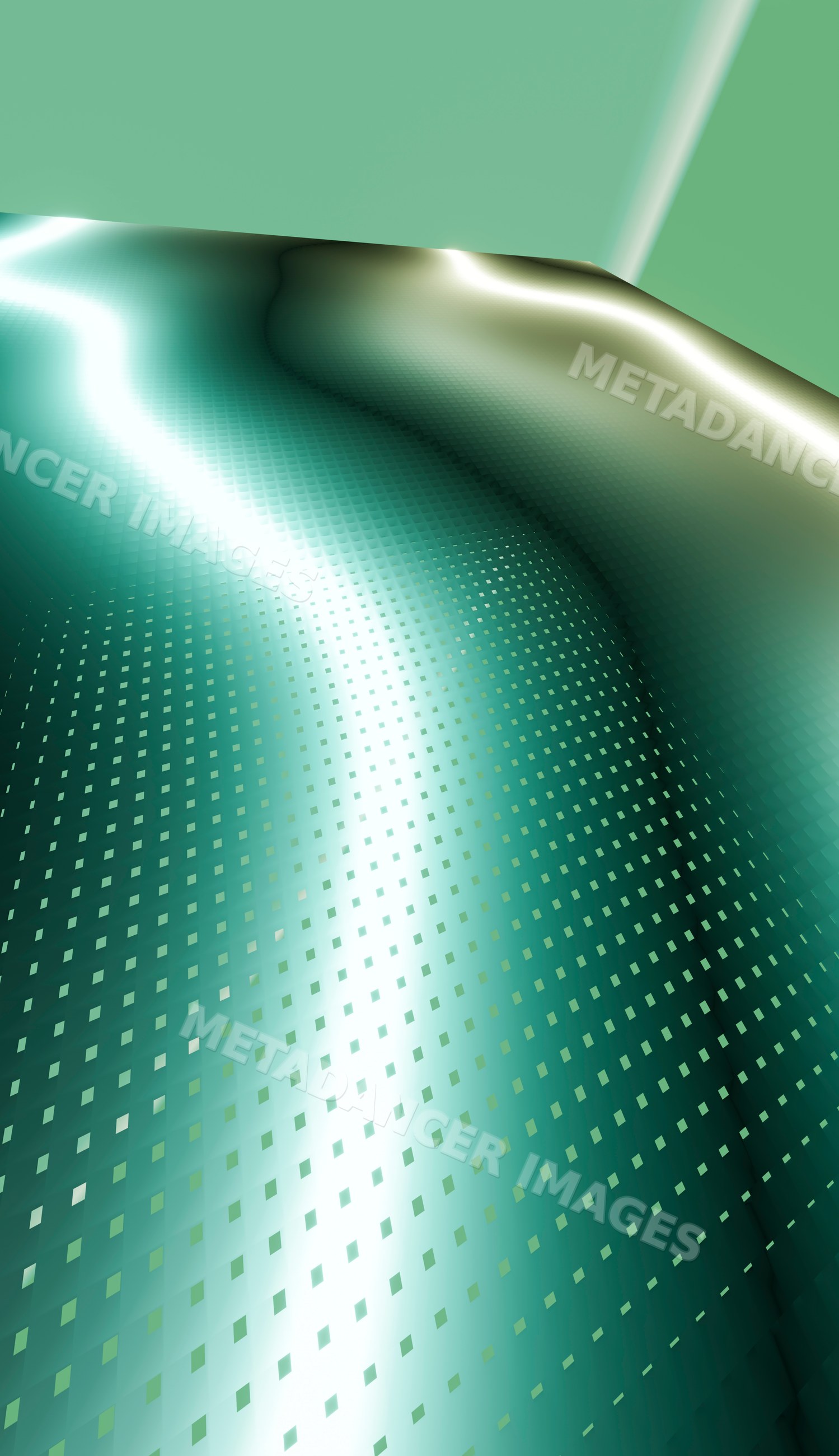 Abstract green digital 3d wavy surface with shiny square pattern