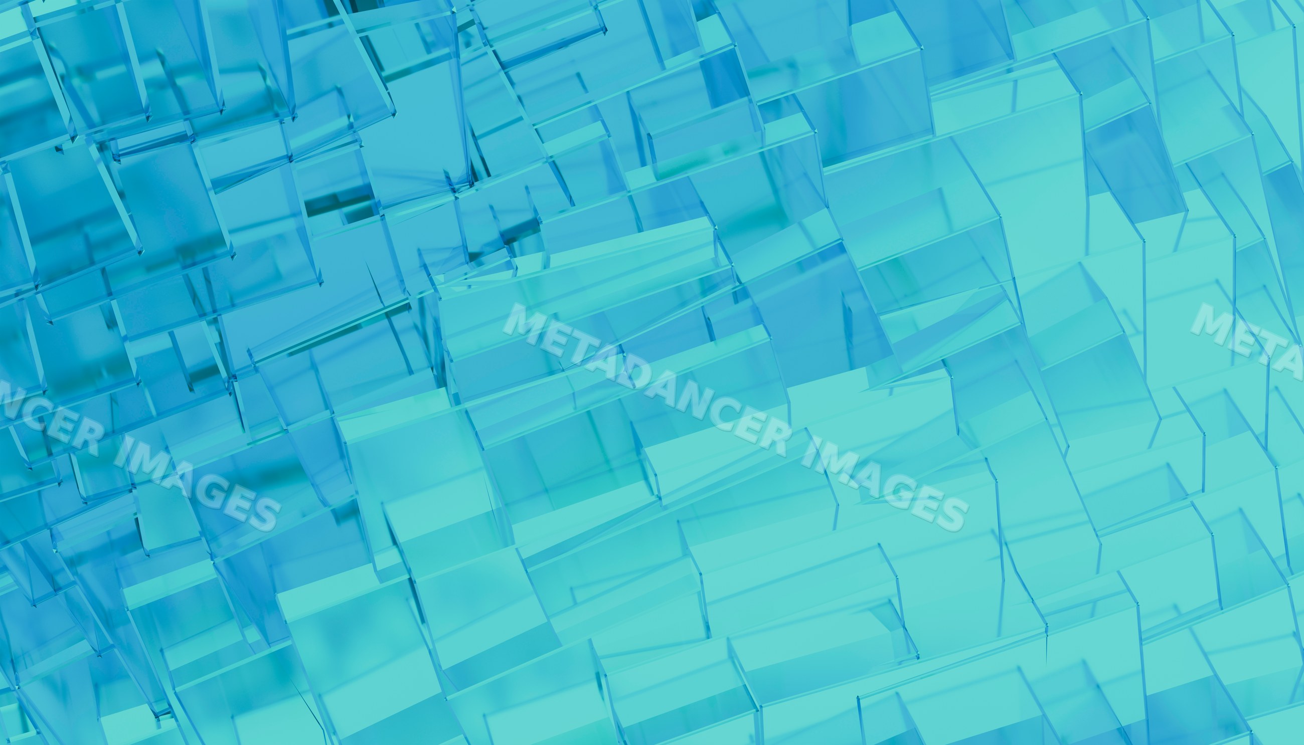 Stacked transparent blue glass blocks form a geometric abstract