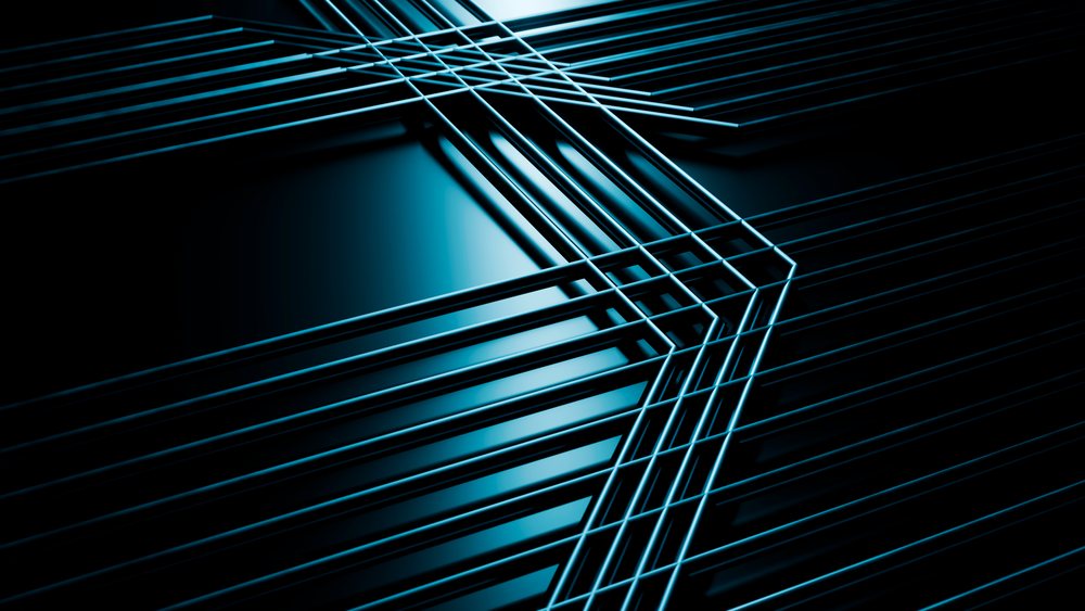Blue glowing intersecting lines in futuristic digital design