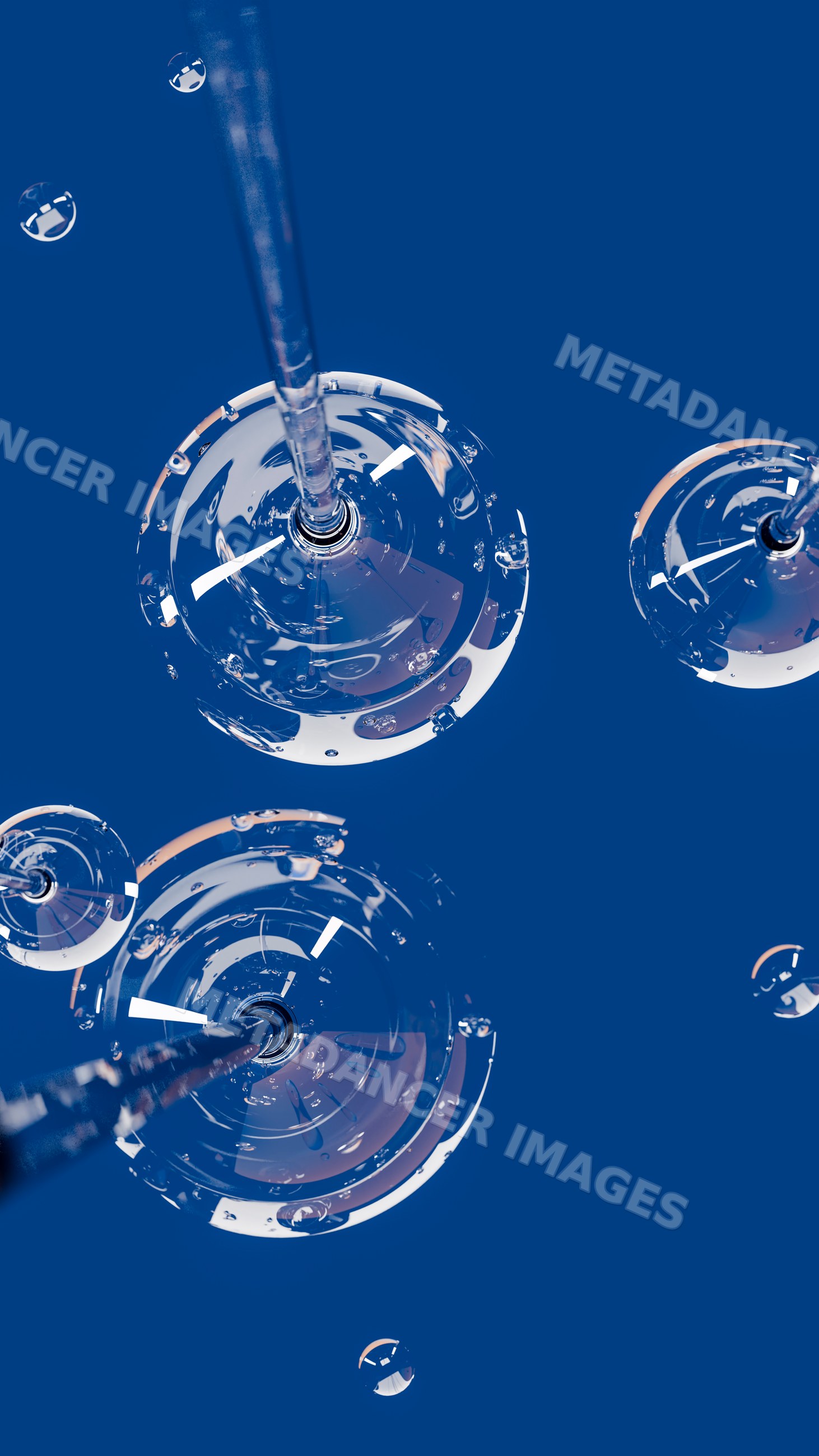 Transparent liquid bubbles closeup with blue background