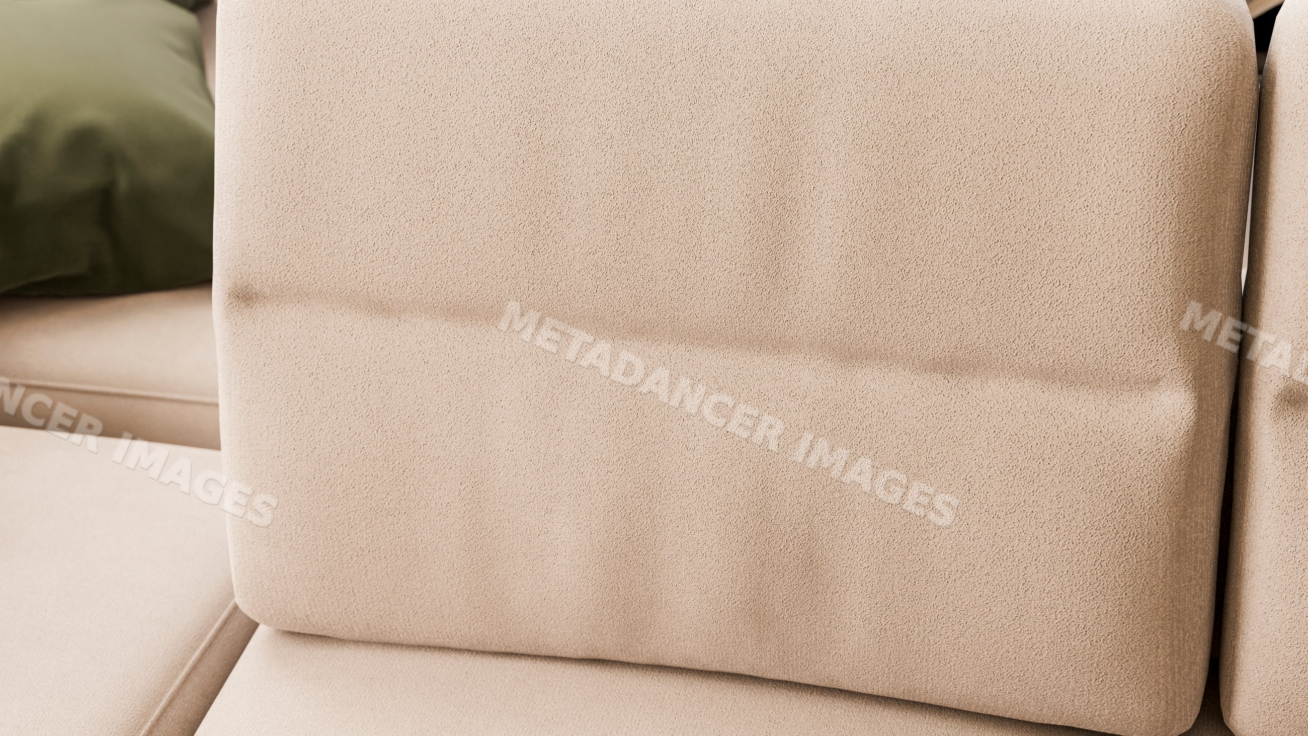 Beige sofa cushion with green pillow in living room