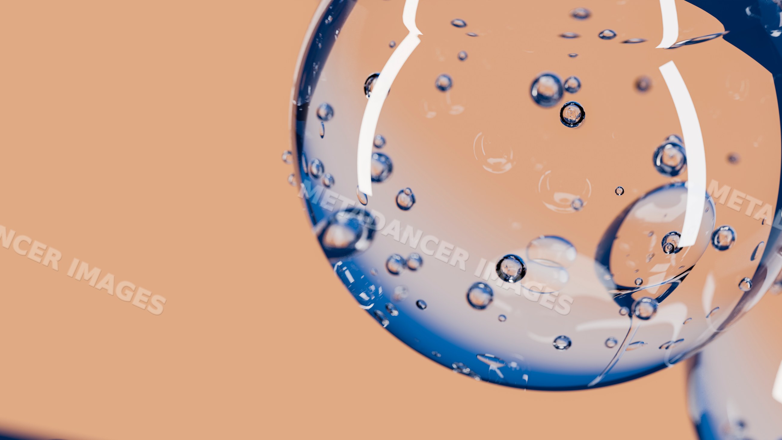 Close-up of transparent air bubbles in liquid with orange background