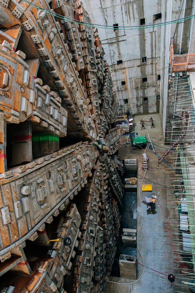 Tunnel boring machine drilling at an underground construction site
