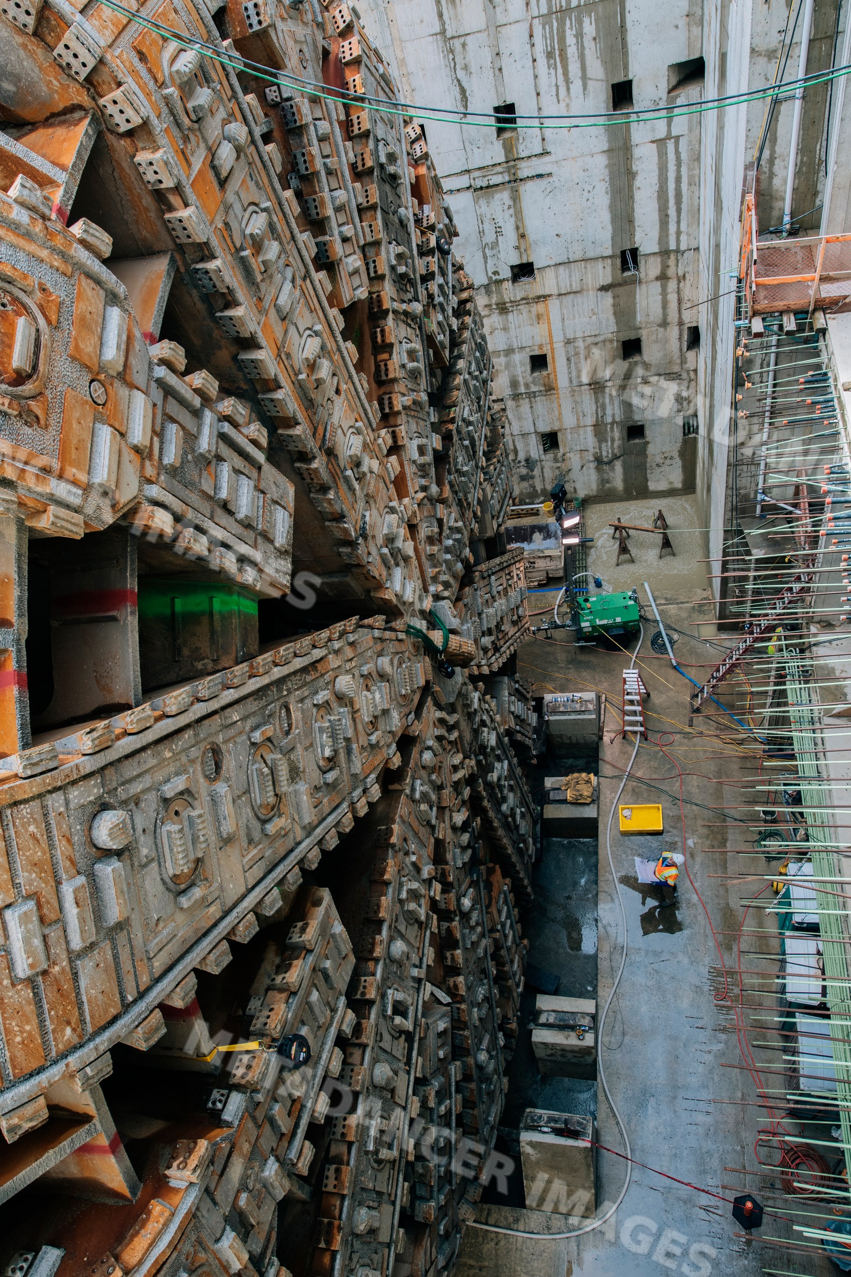 A tunnel boring machine drilling at an underground construction site