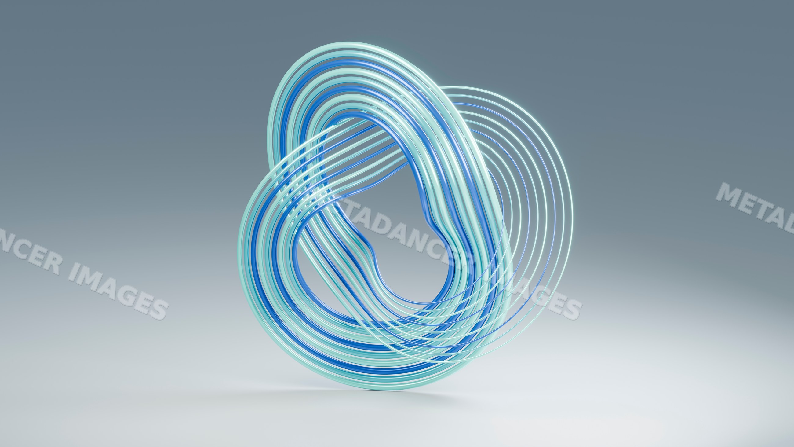 Floating looping abstract shape of blue and turquoise lines digital