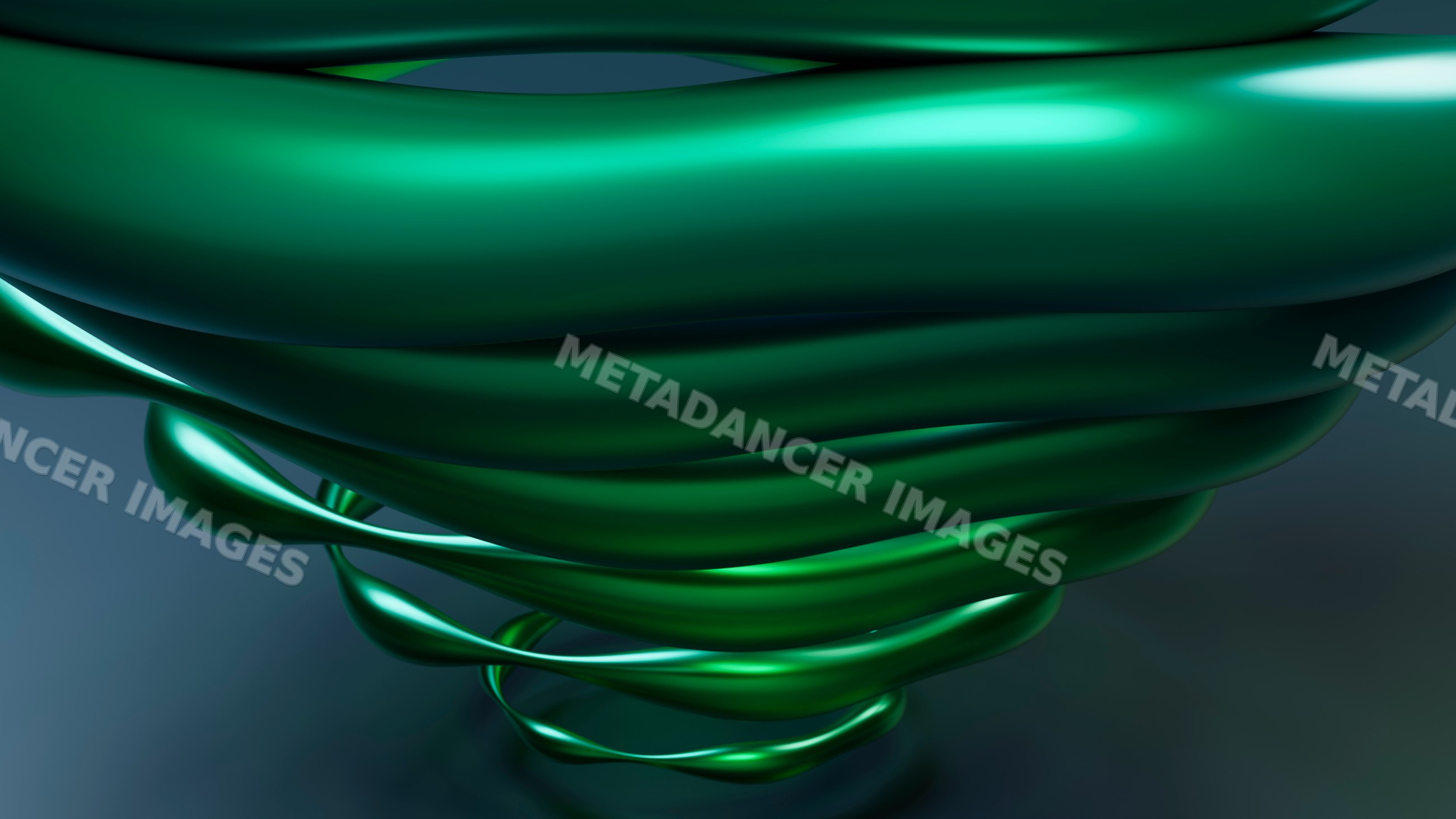 Abstract green twisted 3d shape with smooth curves on dark background