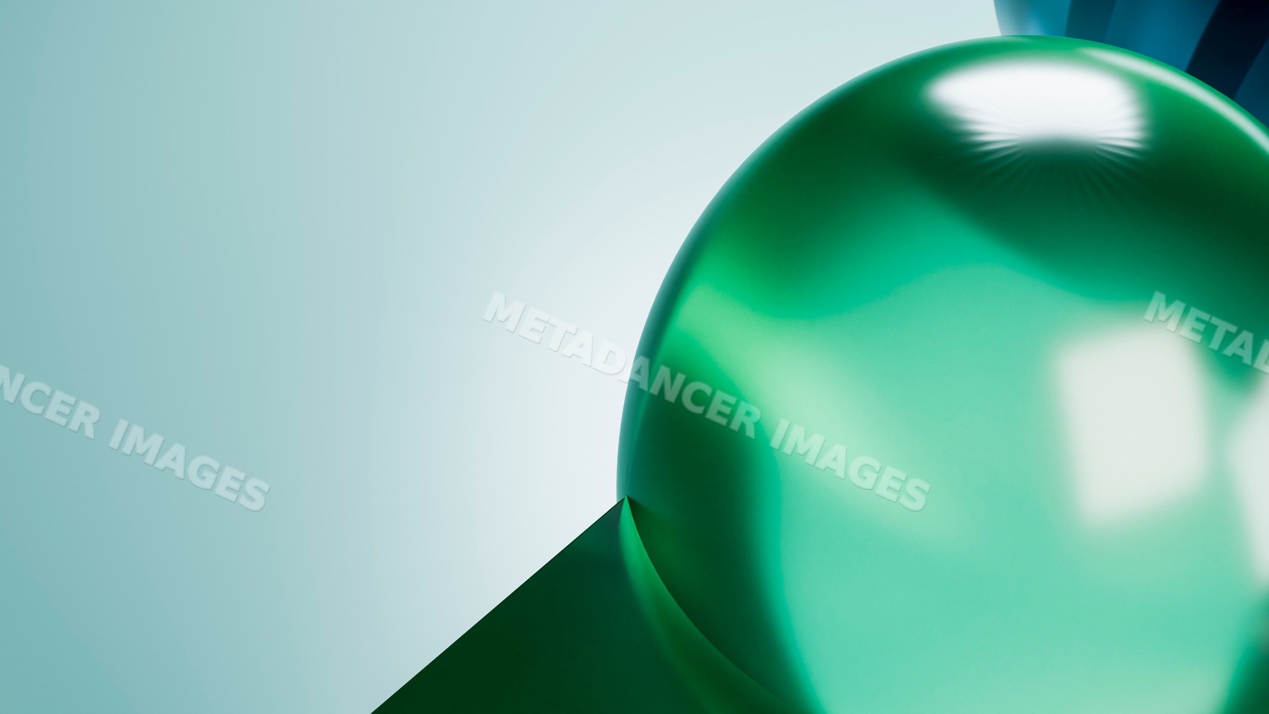Green reflective sphere with smooth surface on gradient background
