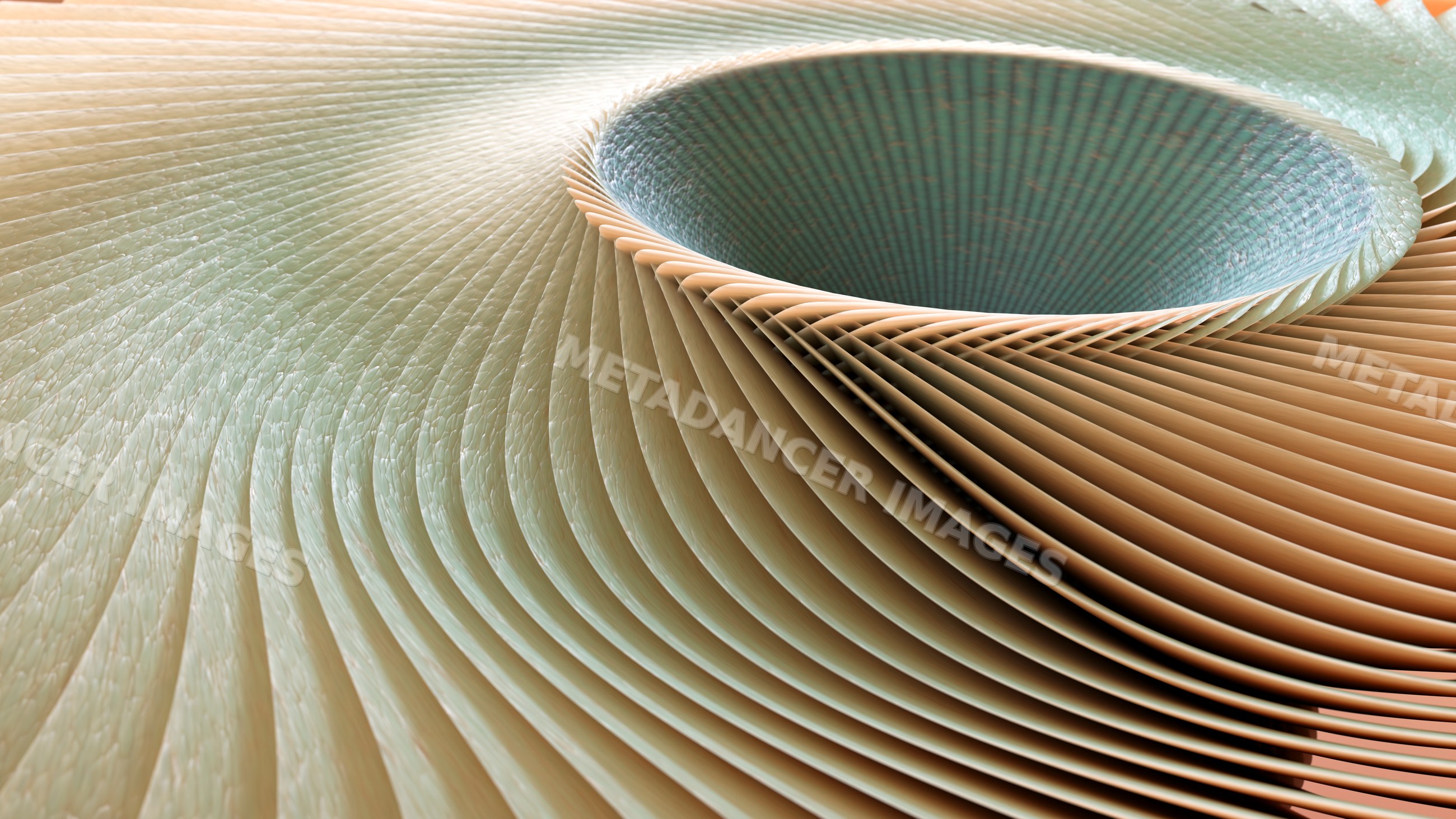 Abstract curved green and beige spiral pattern with textured lines