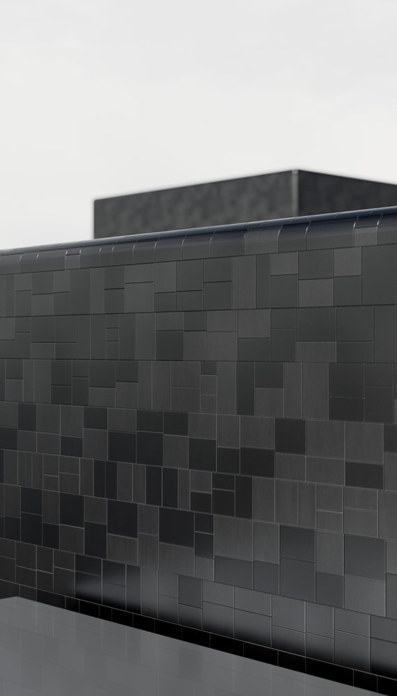 3d rendering of a modern black tiled wall with geometric pattern
