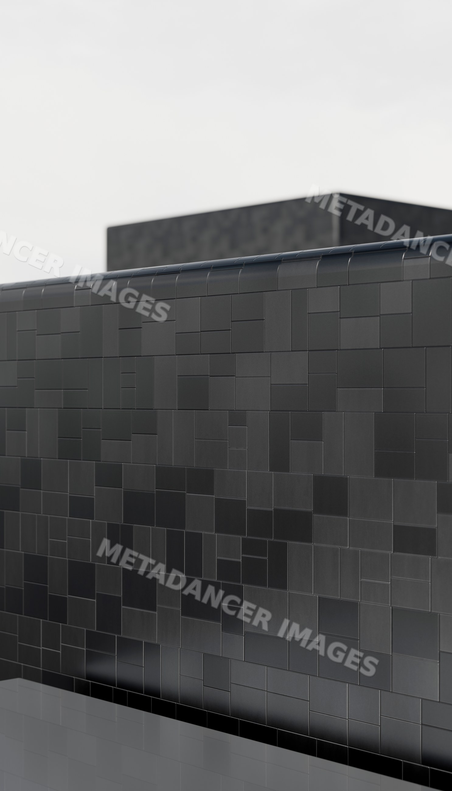 3d rendering of a modern black tiled wall with geometric pattern