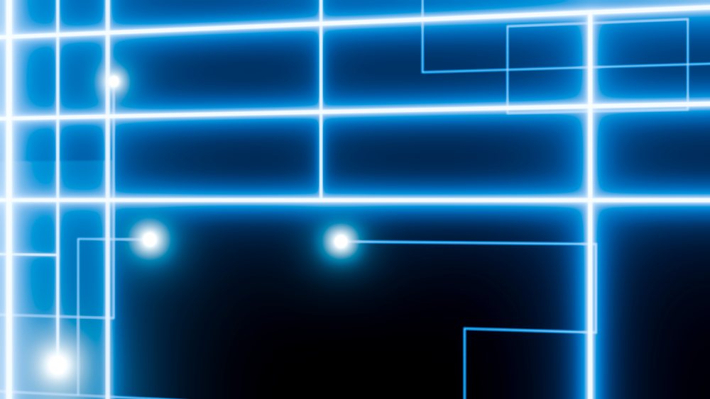 Glowing blue digital grid with connected nodes
