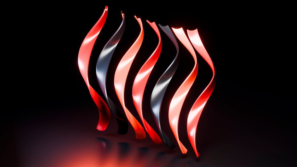 Glossy twisted red and black ribbons on black background