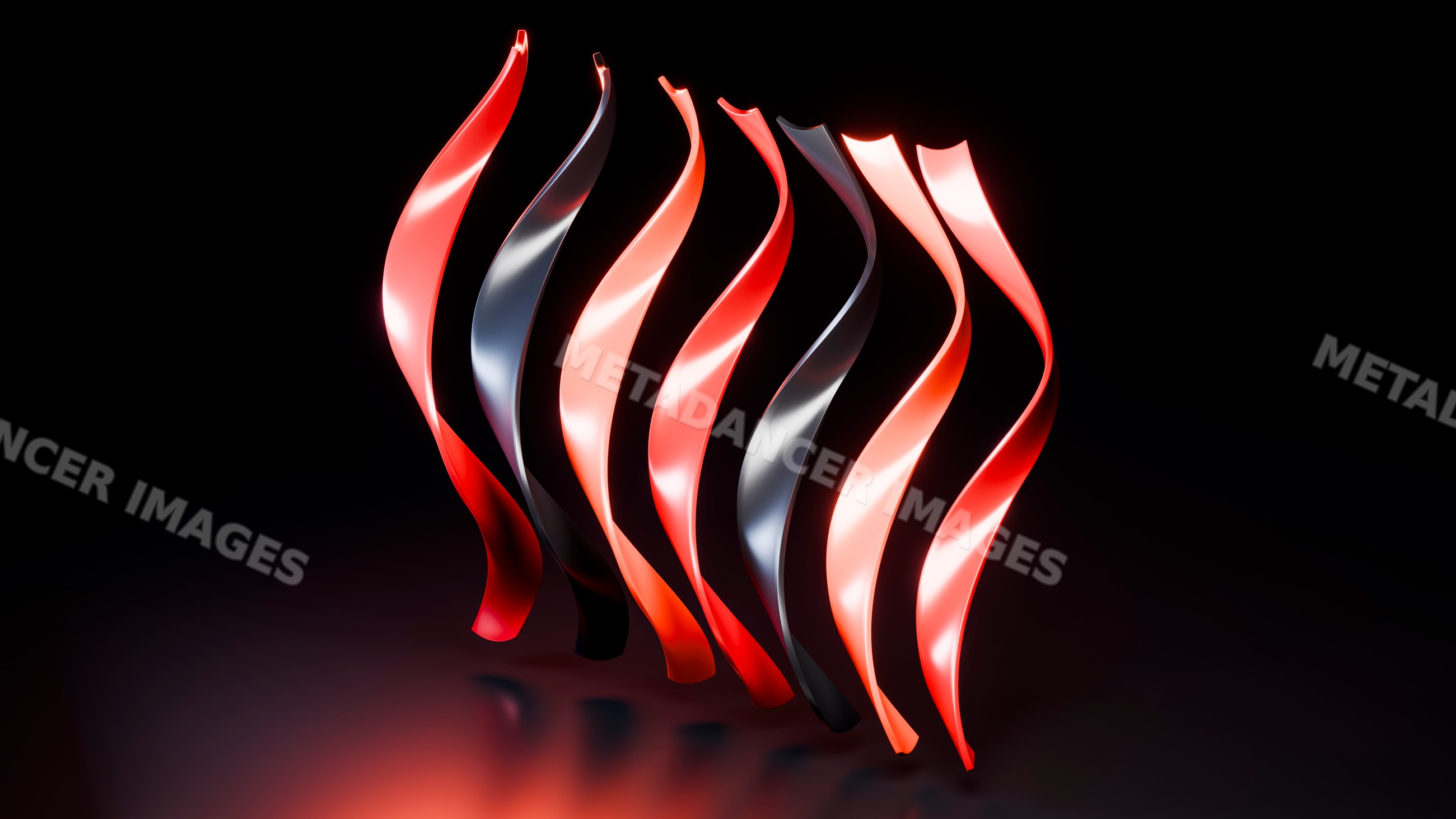 Glossy twisted red and black ribbons on black background