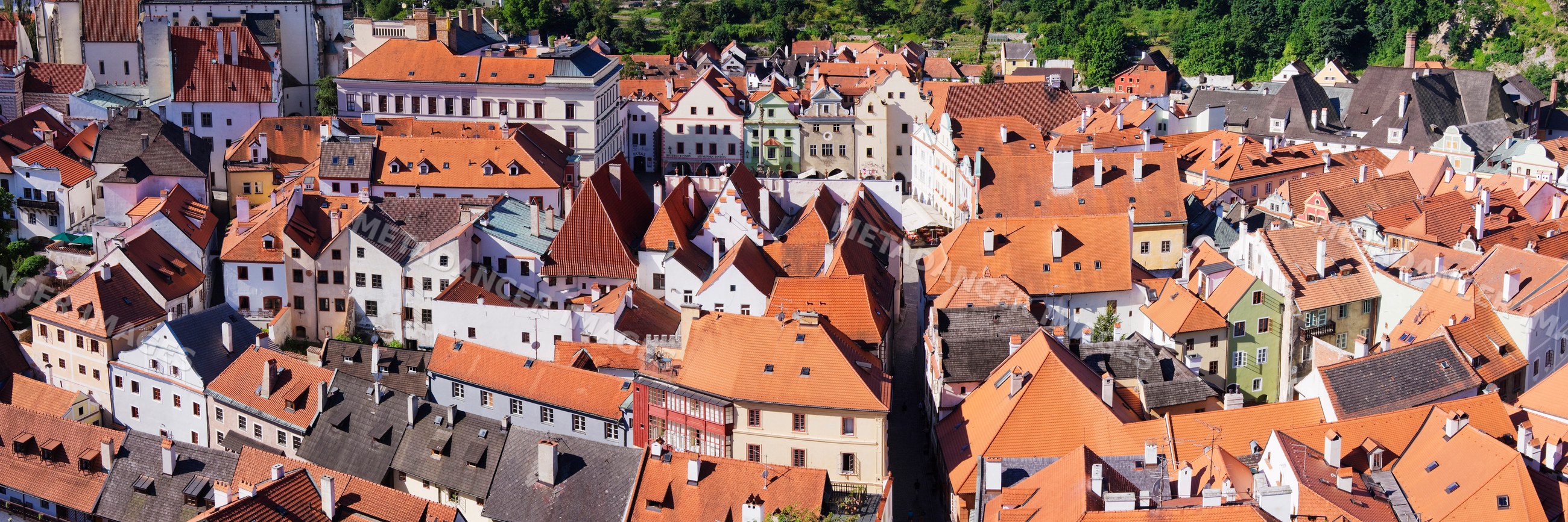 Aerial view of cesky krumlov rooftops, czech republic