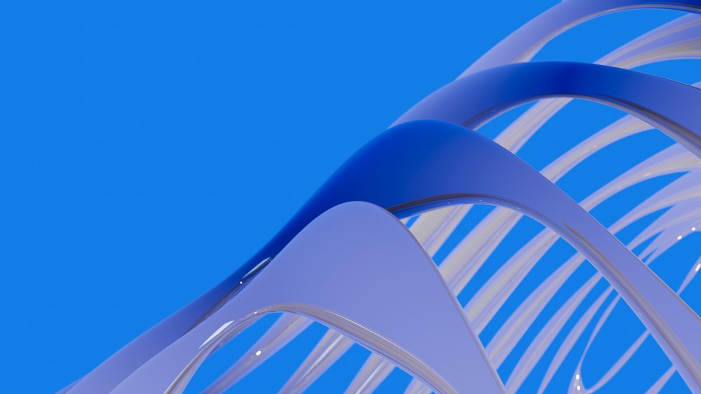 Abstract 3d illustration of blue smooth curved ribbons looping