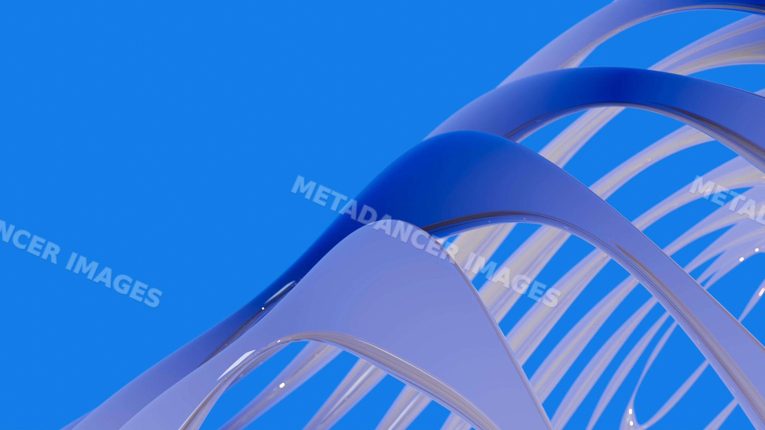 Abstract 3d illustration of blue smooth curved ribbons looping
