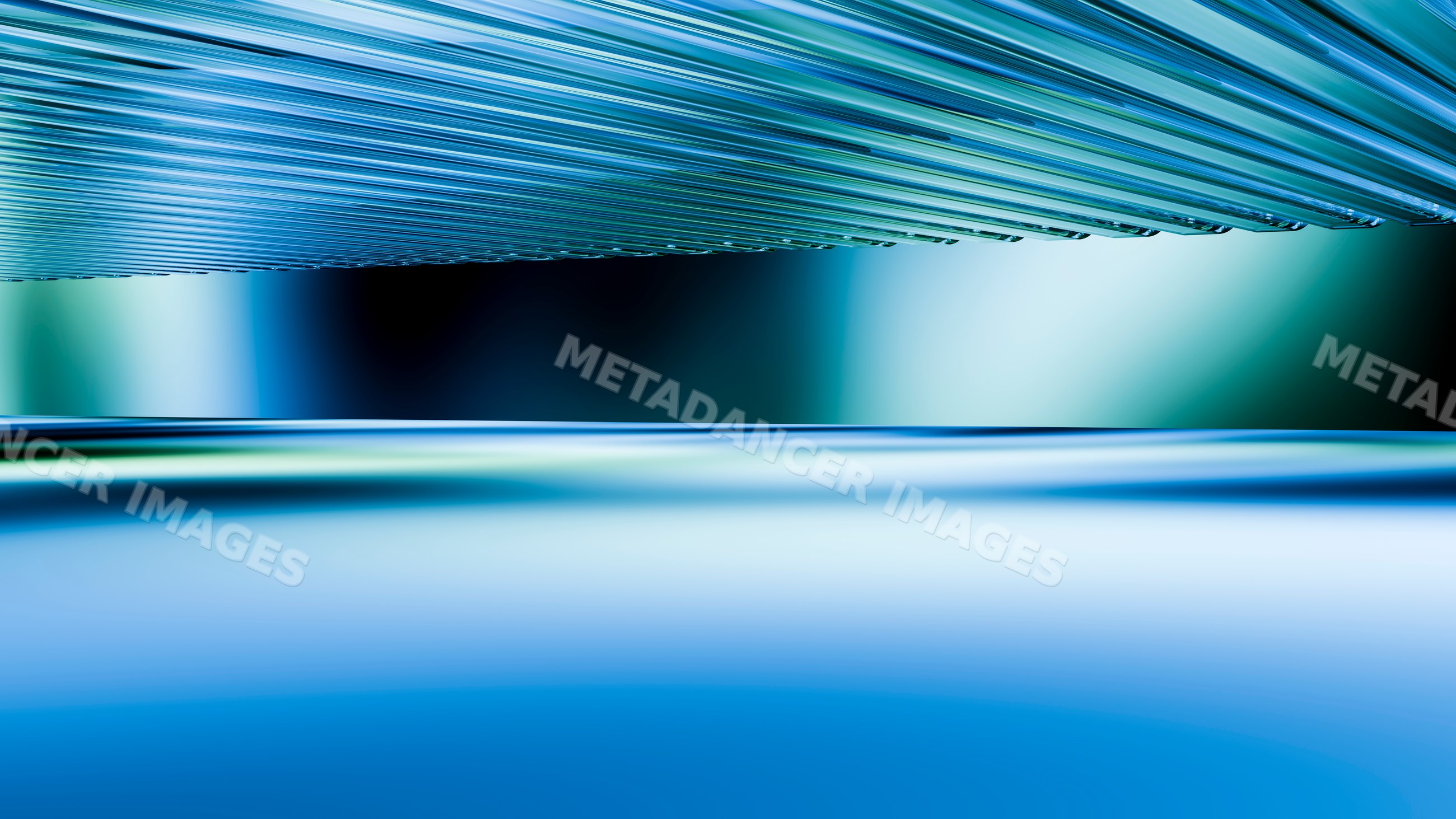 Stacked smooth glass sheets with blue reflections close-up