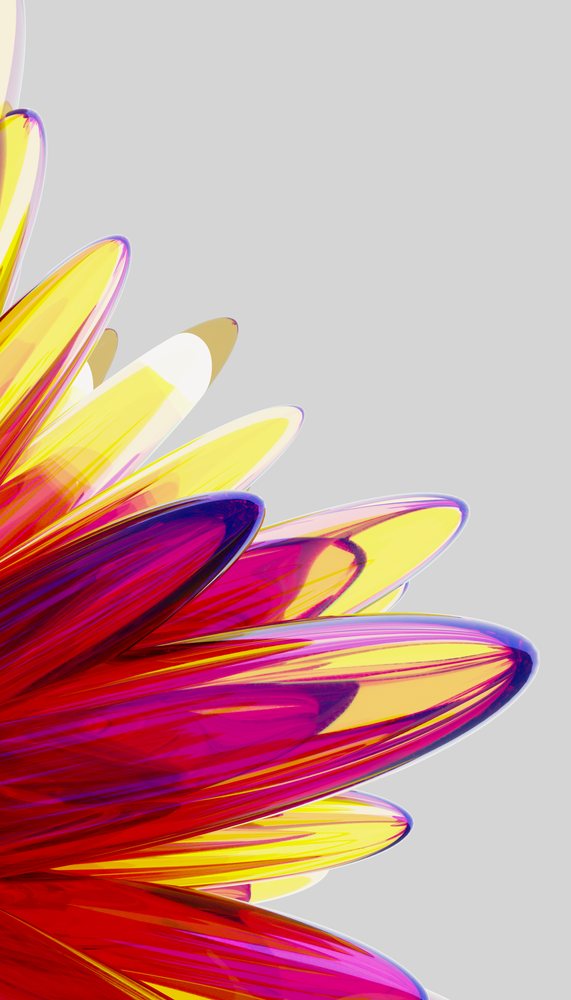 Close-up of colorful glass petals forming an abstract flower sculpture