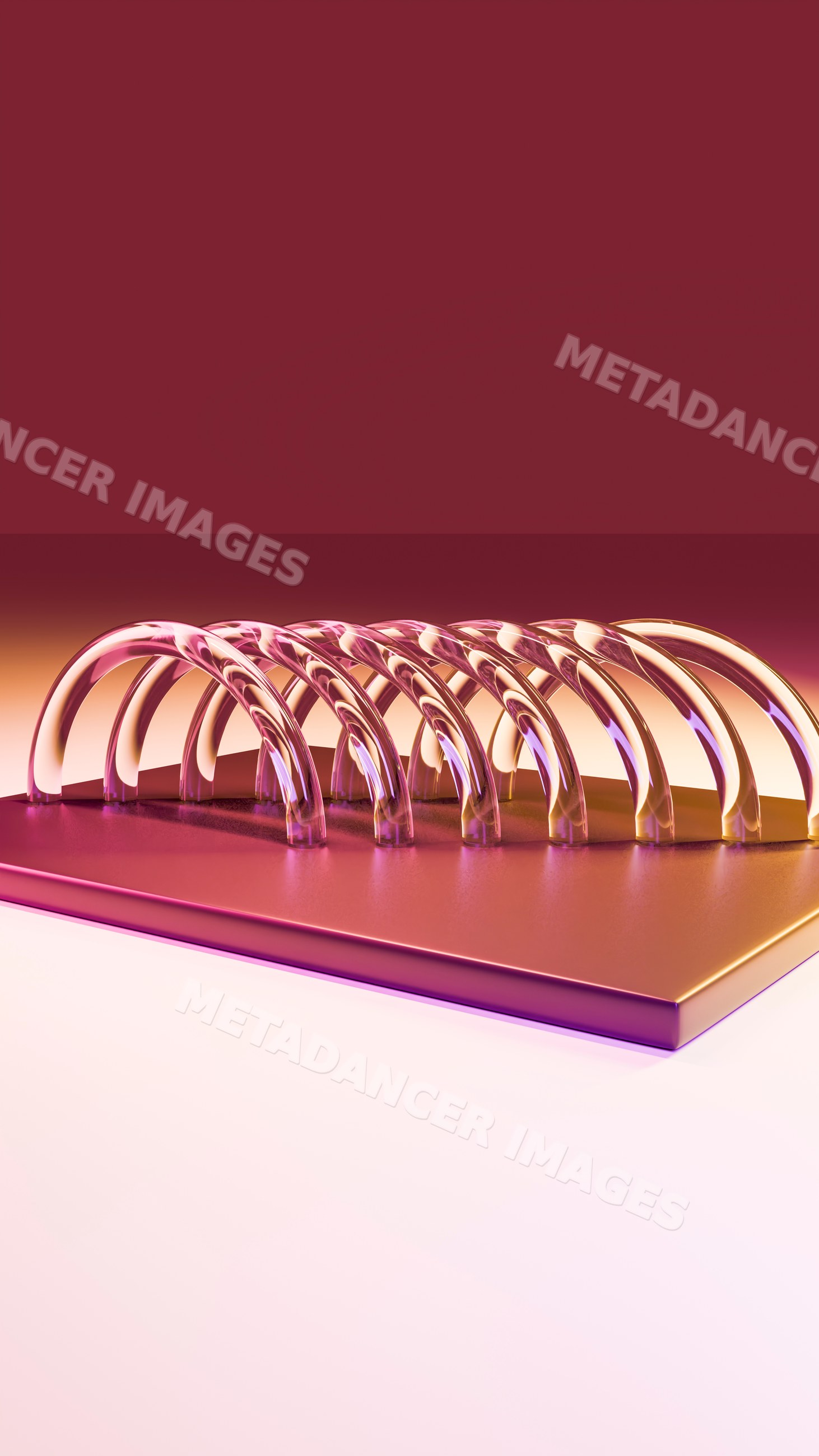 Shiny spiral metal rings on smooth surface with purple lighting