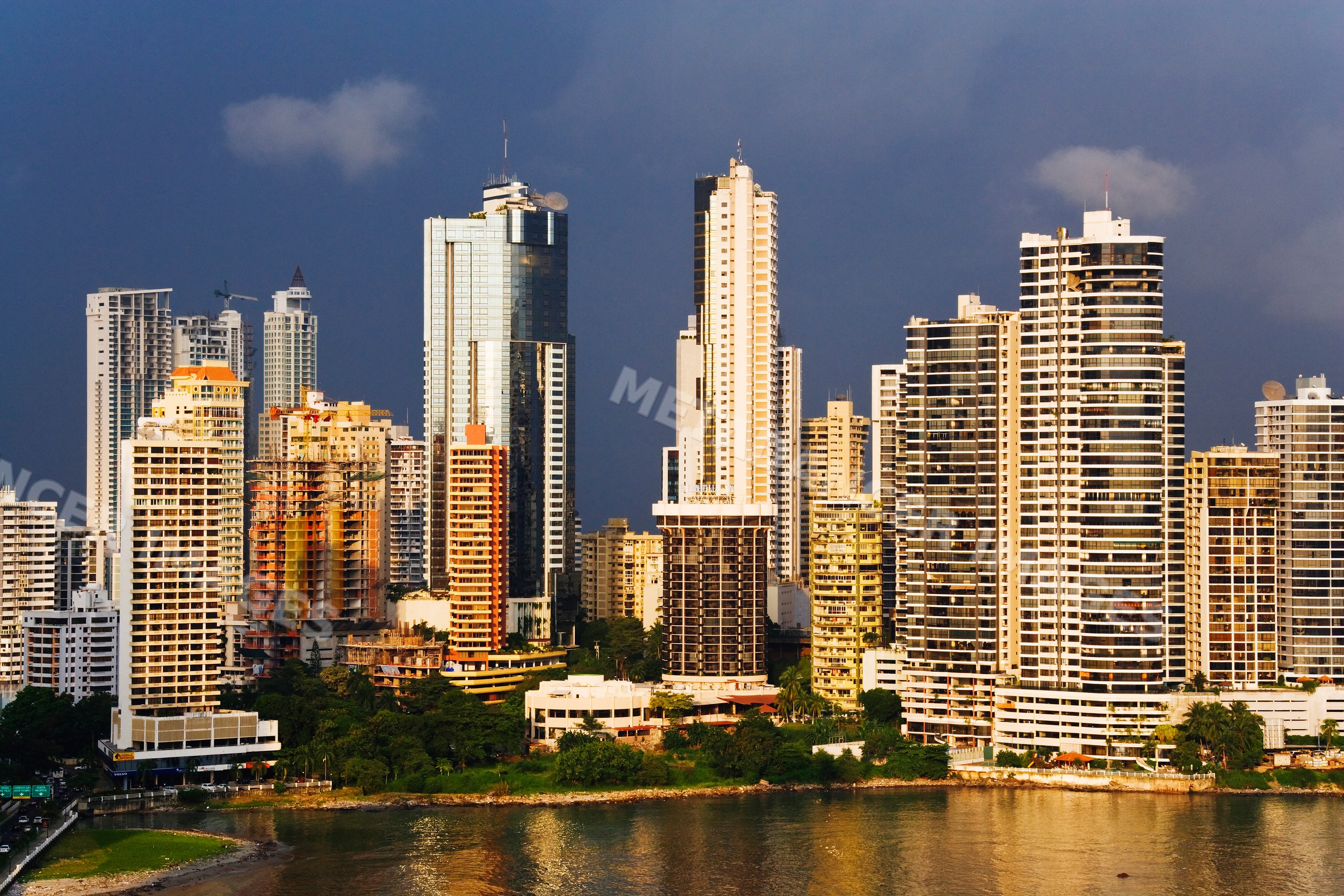 Panama city skyline with high-rise buildings at waterfront