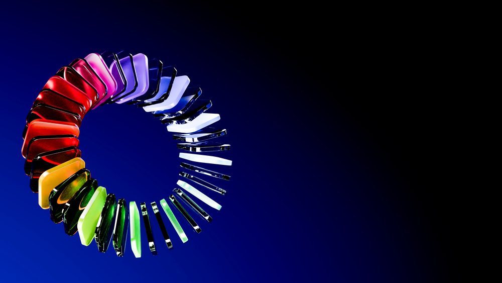 3d digital color wheel segmented into rainbow colors